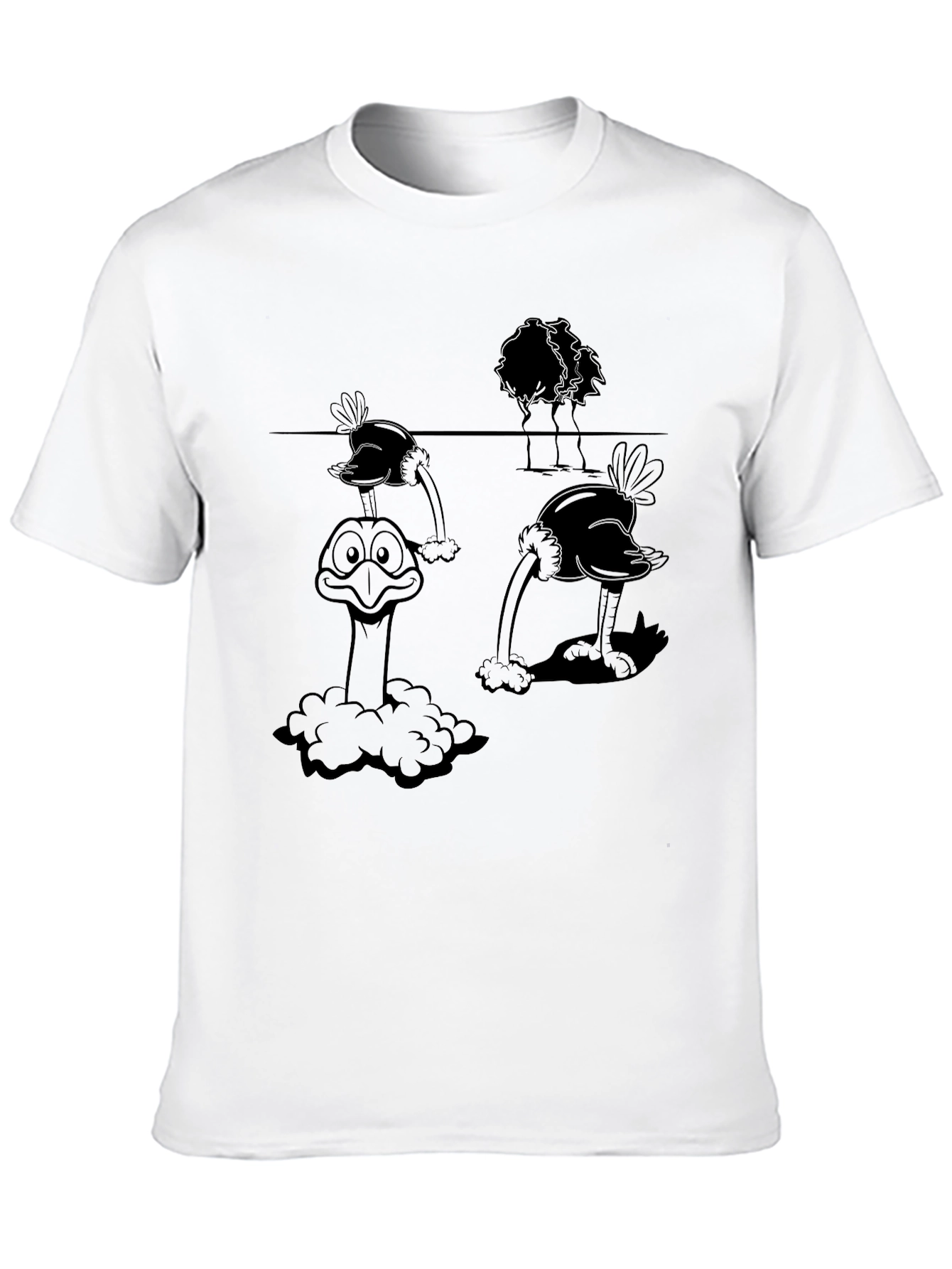 Ostrich Cartoon Graphic Tee - Black