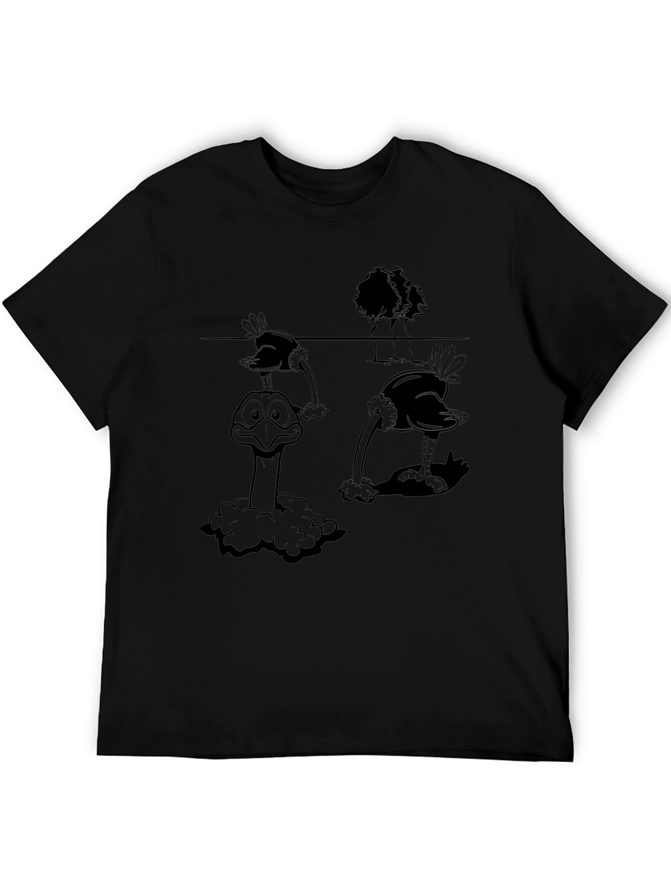 Ostrich Cartoon Graphic Tee - Black