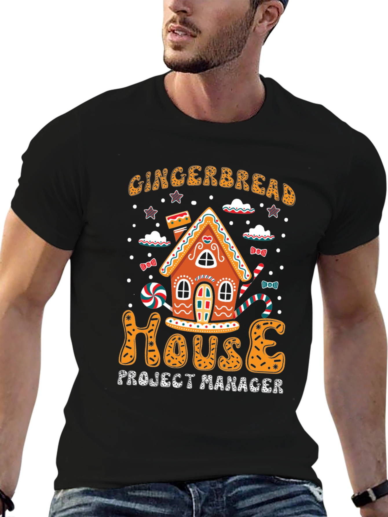 Gingerbread House Project Manager Black T-Shirt