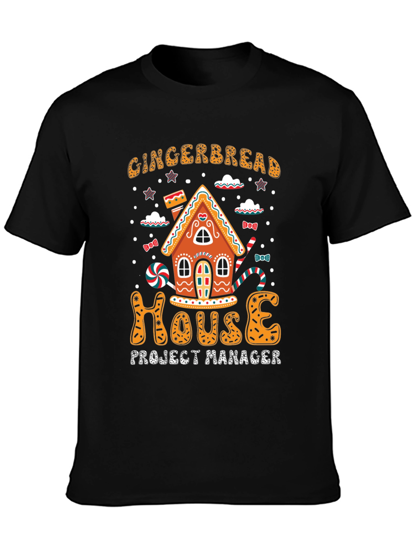 Gingerbread House Project Manager Black T-Shirt