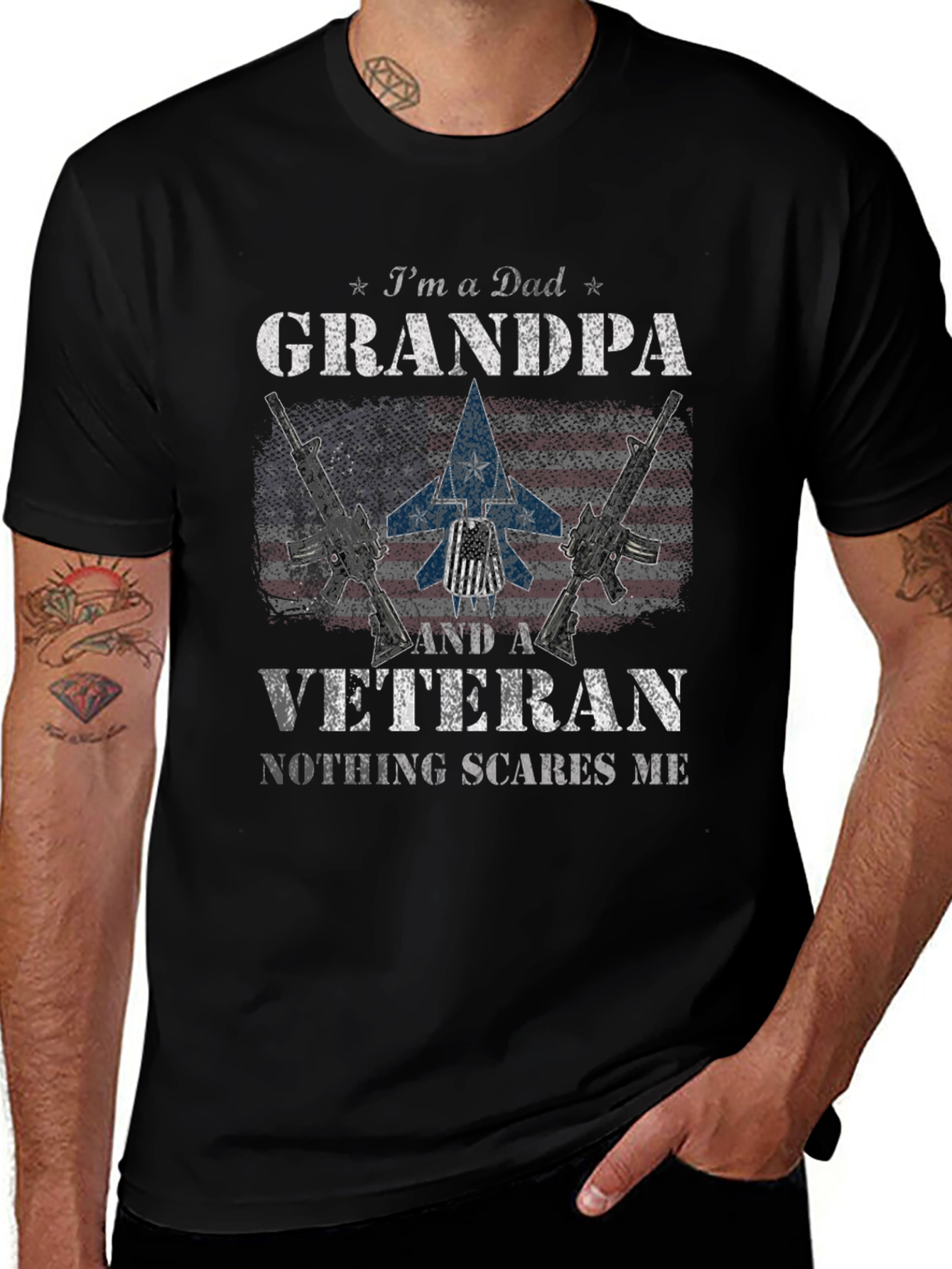 Dad Grandpa Veteran T-Shirt - Nothing Scares Me
