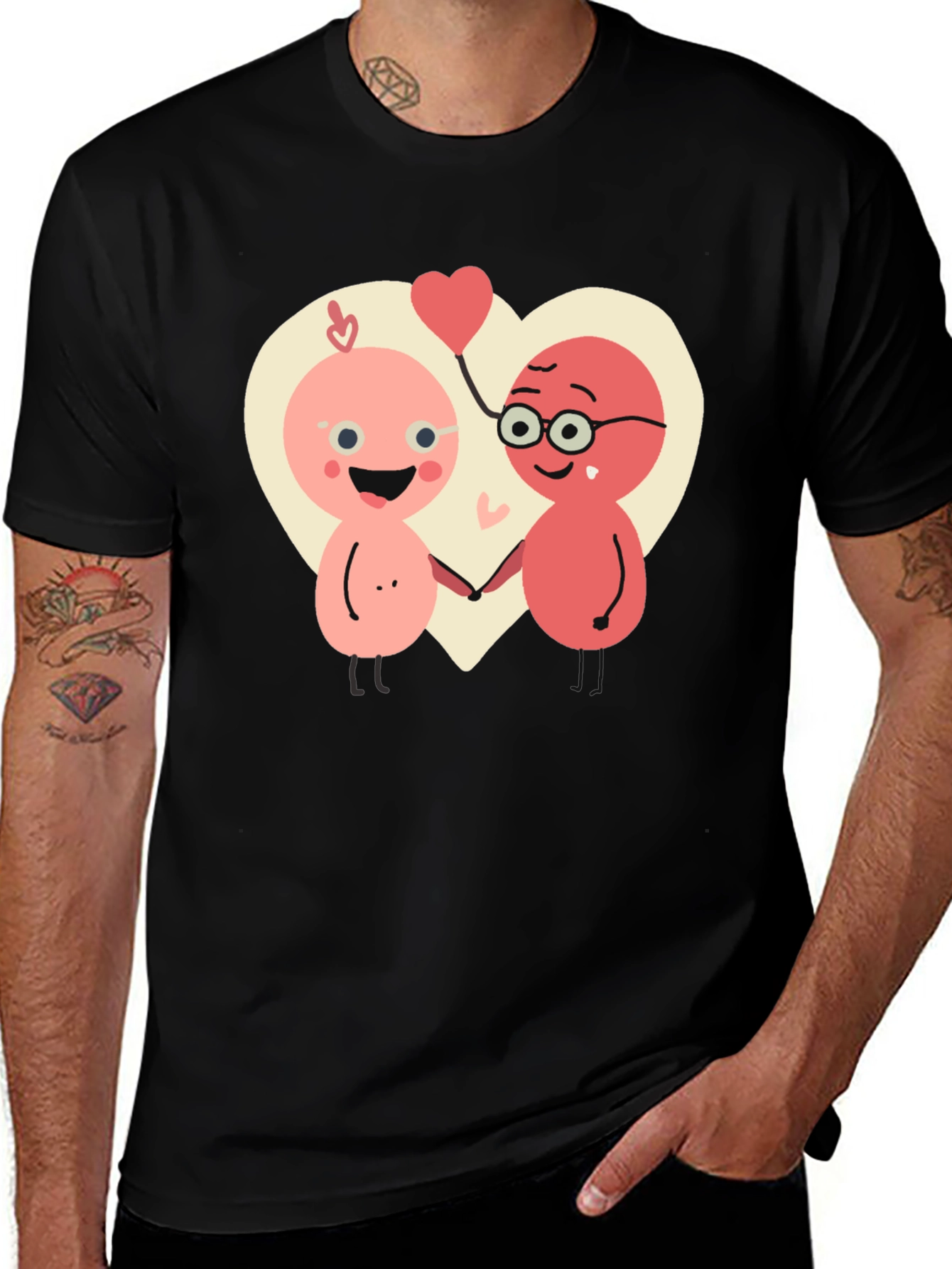 Cute Cartoon Couple T-Shirt - Heart Graphic Tee
