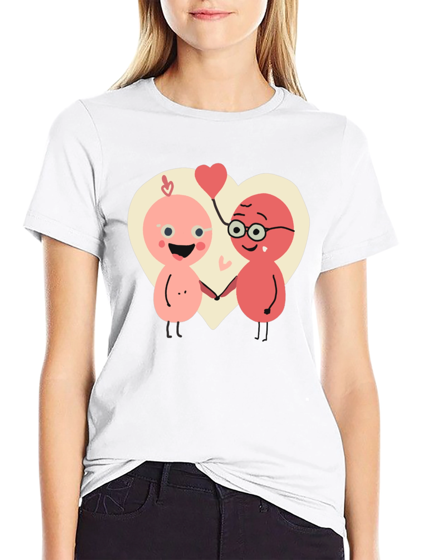 Cute Cartoon Couple T-Shirt - Heart Graphic Tee