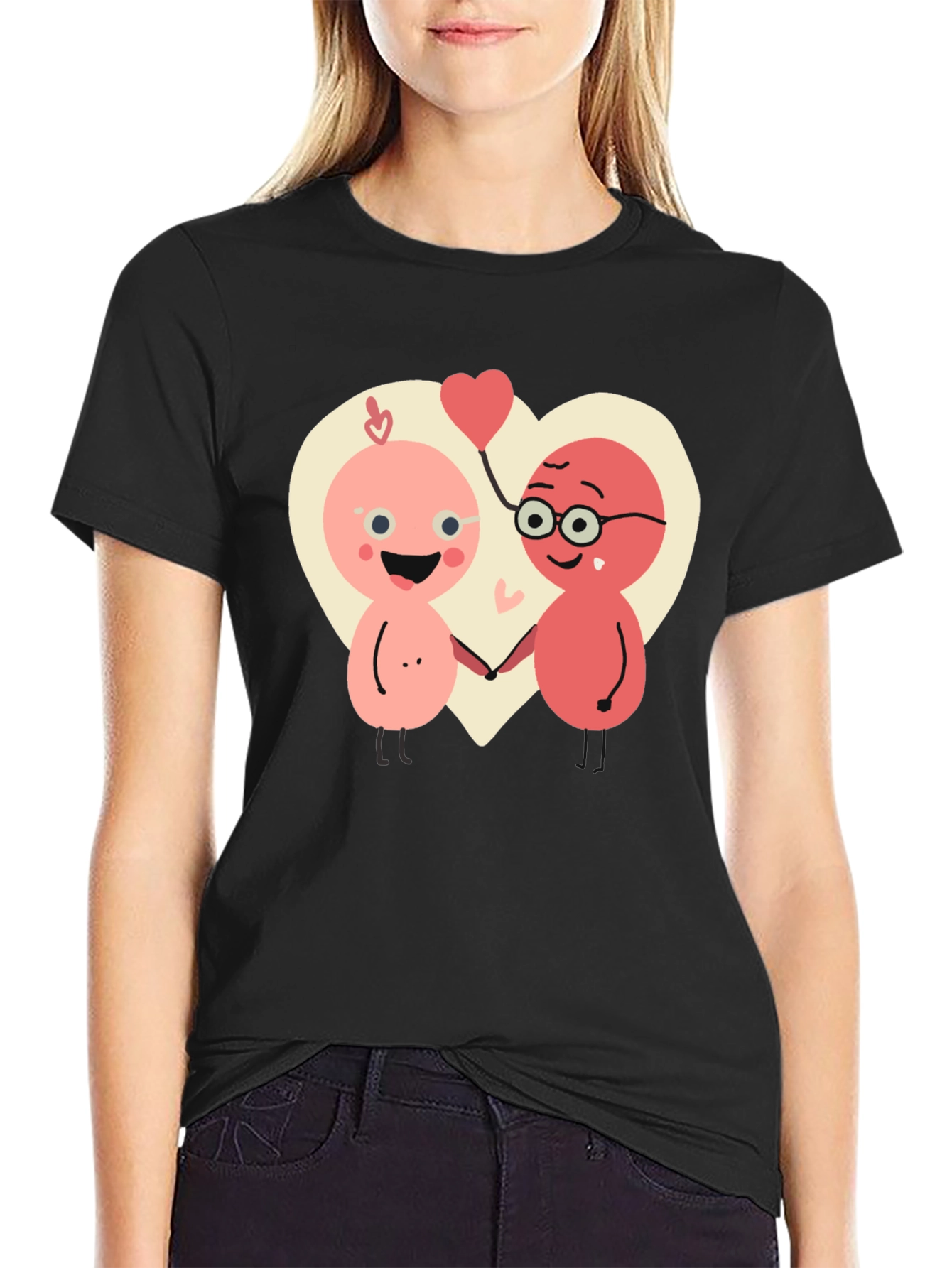 Cute Cartoon Couple T-Shirt - Heart Graphic Tee