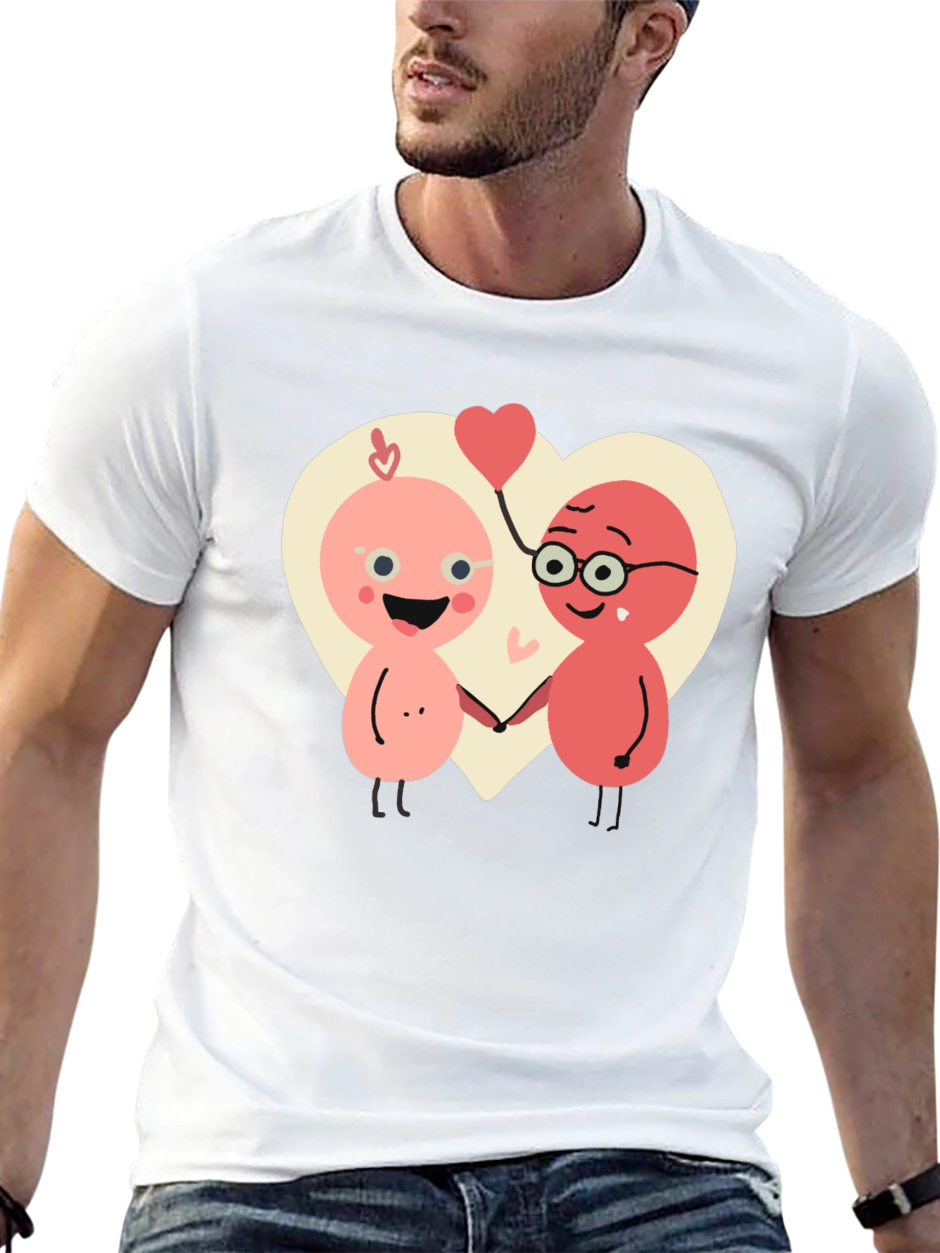Cute Cartoon Couple T-Shirt - Heart Graphic Tee