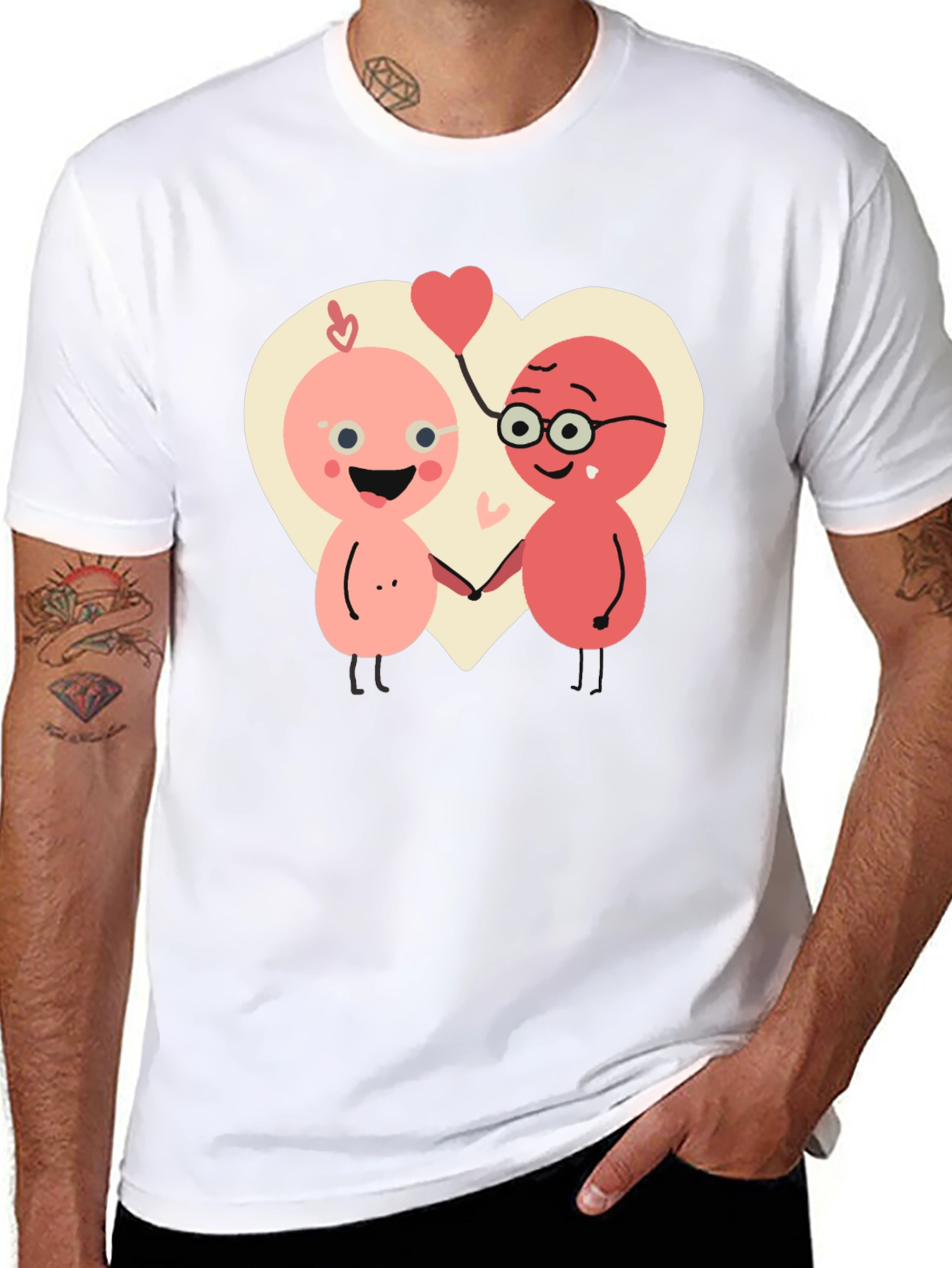 Cute Cartoon Couple T-Shirt - Heart Graphic Tee
