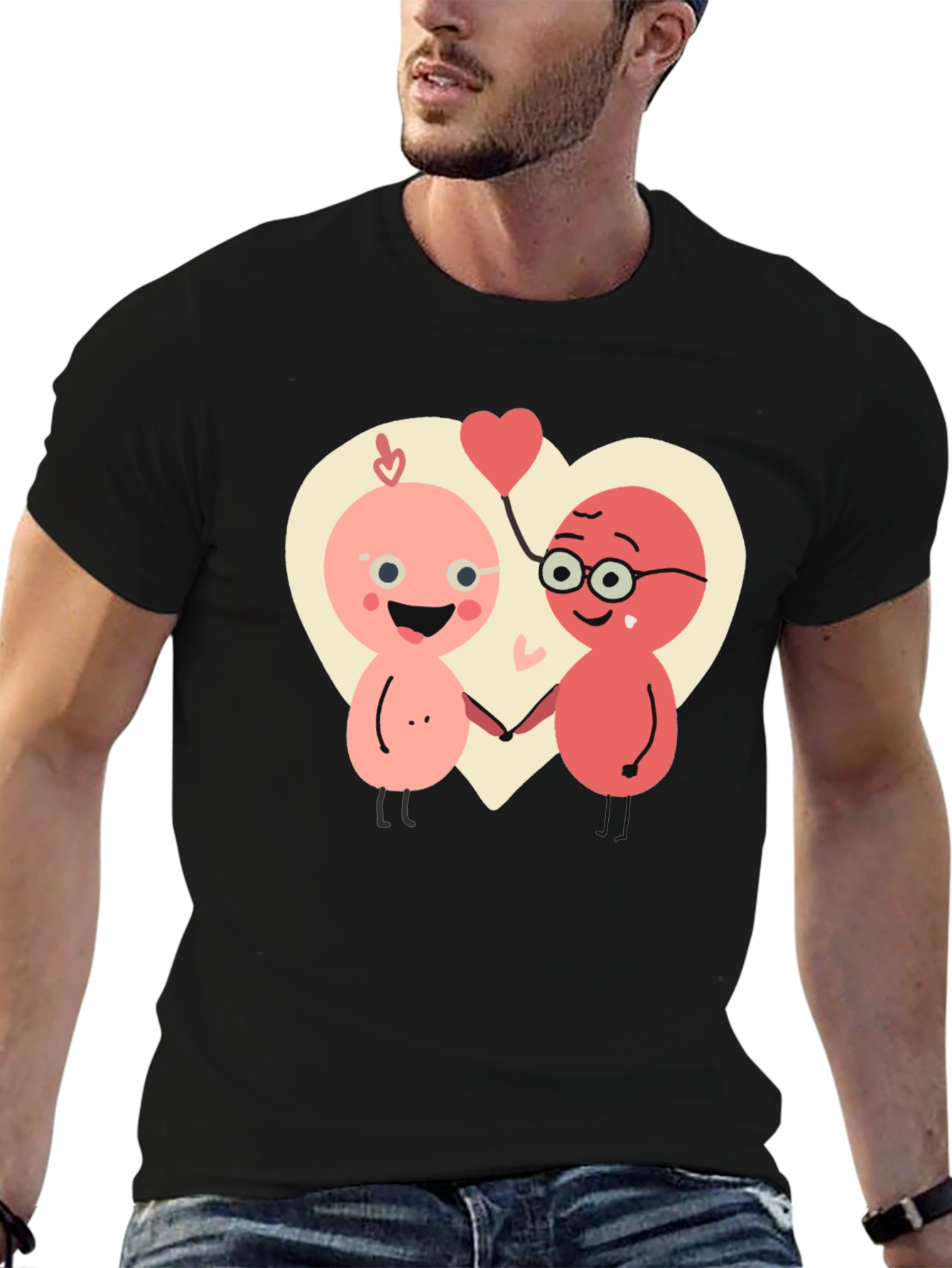 Cute Cartoon Couple T-Shirt - Heart Graphic Tee