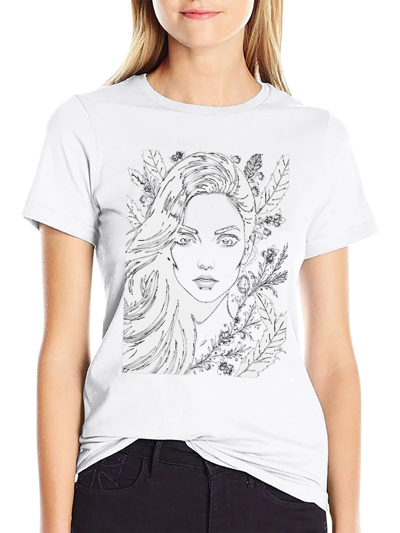 Woman Portrait Graphic Black T-Shirt