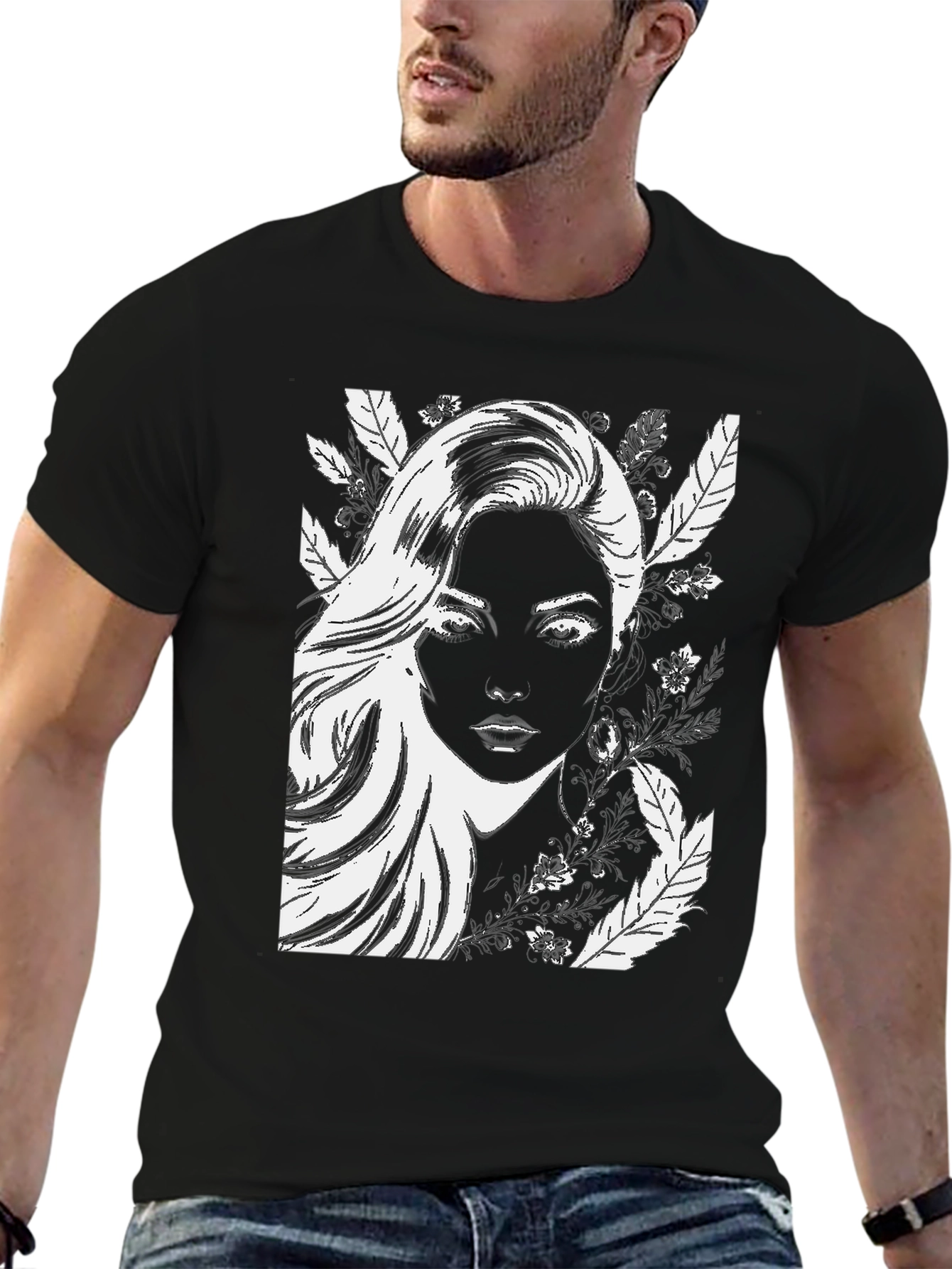 Woman Portrait Graphic Black T-Shirt