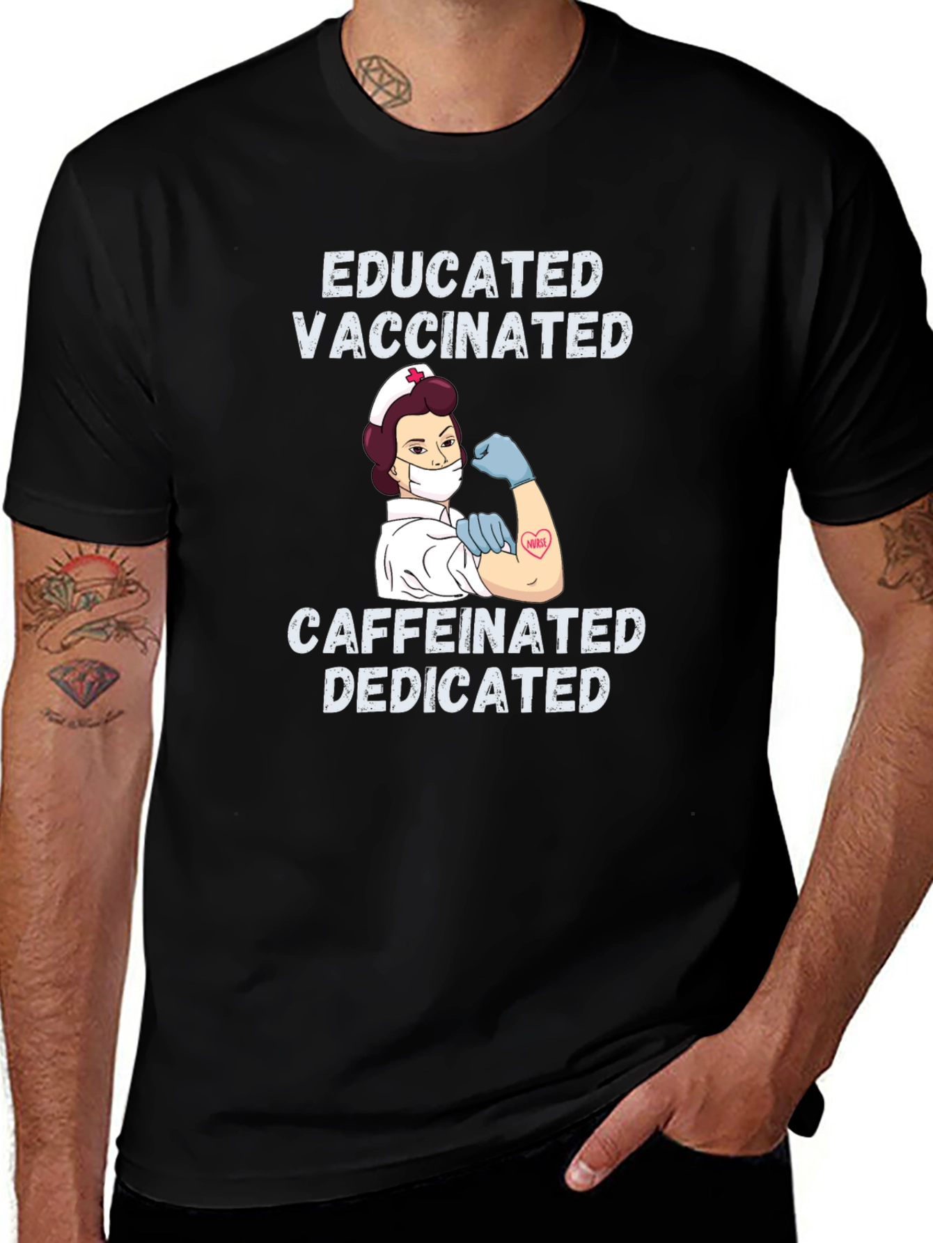 Educated Vaccinated Caffeinated Dedicated Nurse T-Shirt