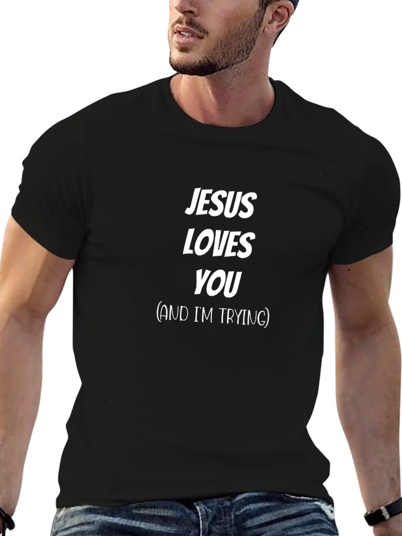 Jesus Loves You Mens Black Graphic Tee