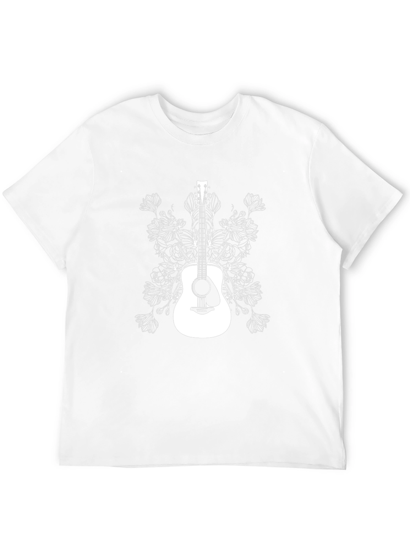 Guitar and Floral Graphic T-Shirt - Black