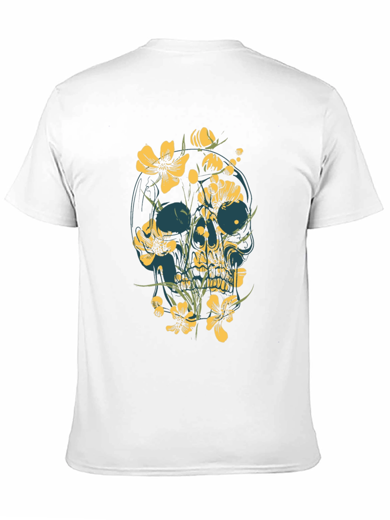Floral Skull Graphic Tee - Black Cotton T-Shirt