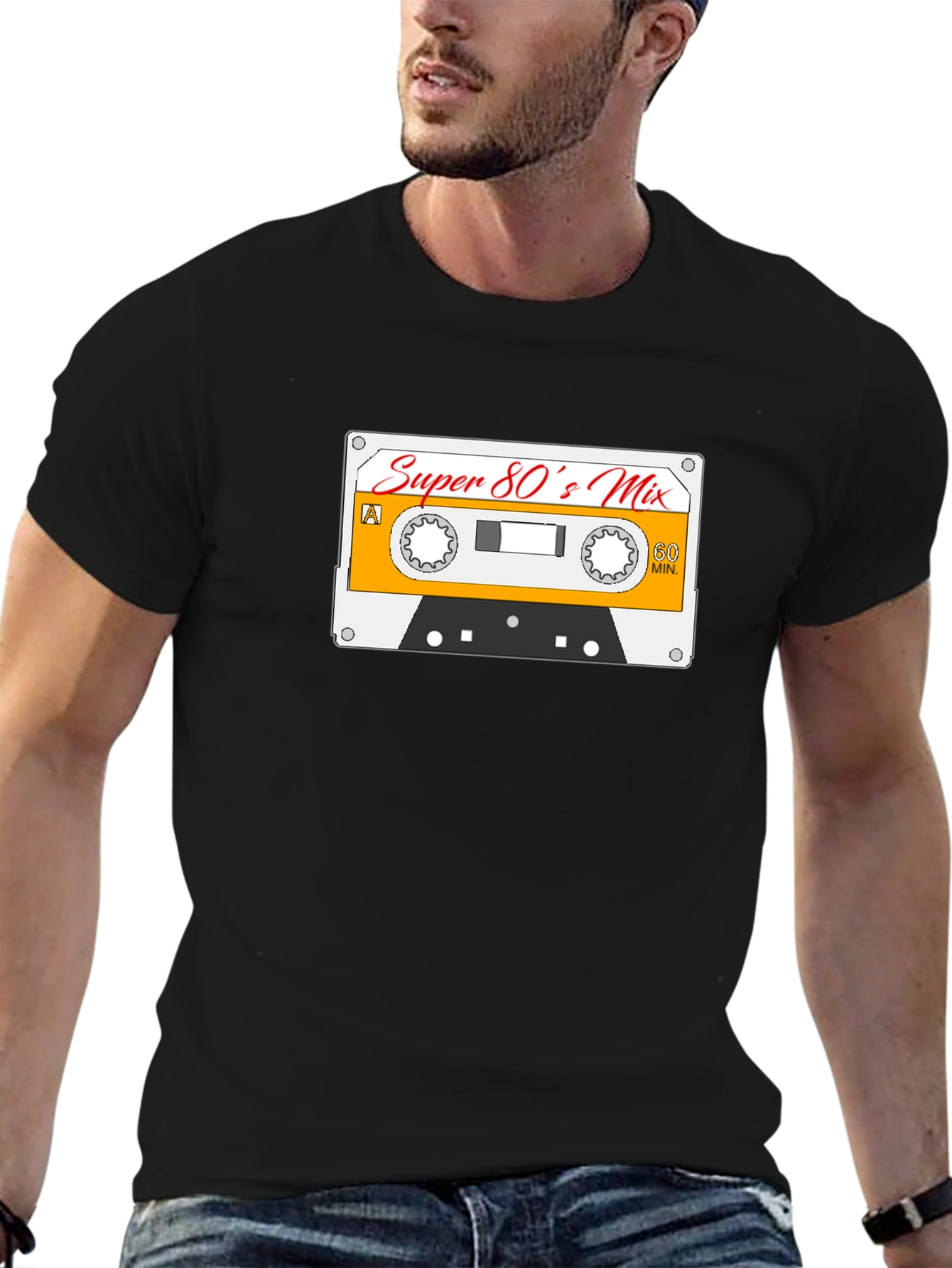 Super 80s Mix Black T-Shirt - Retro Cassette Design