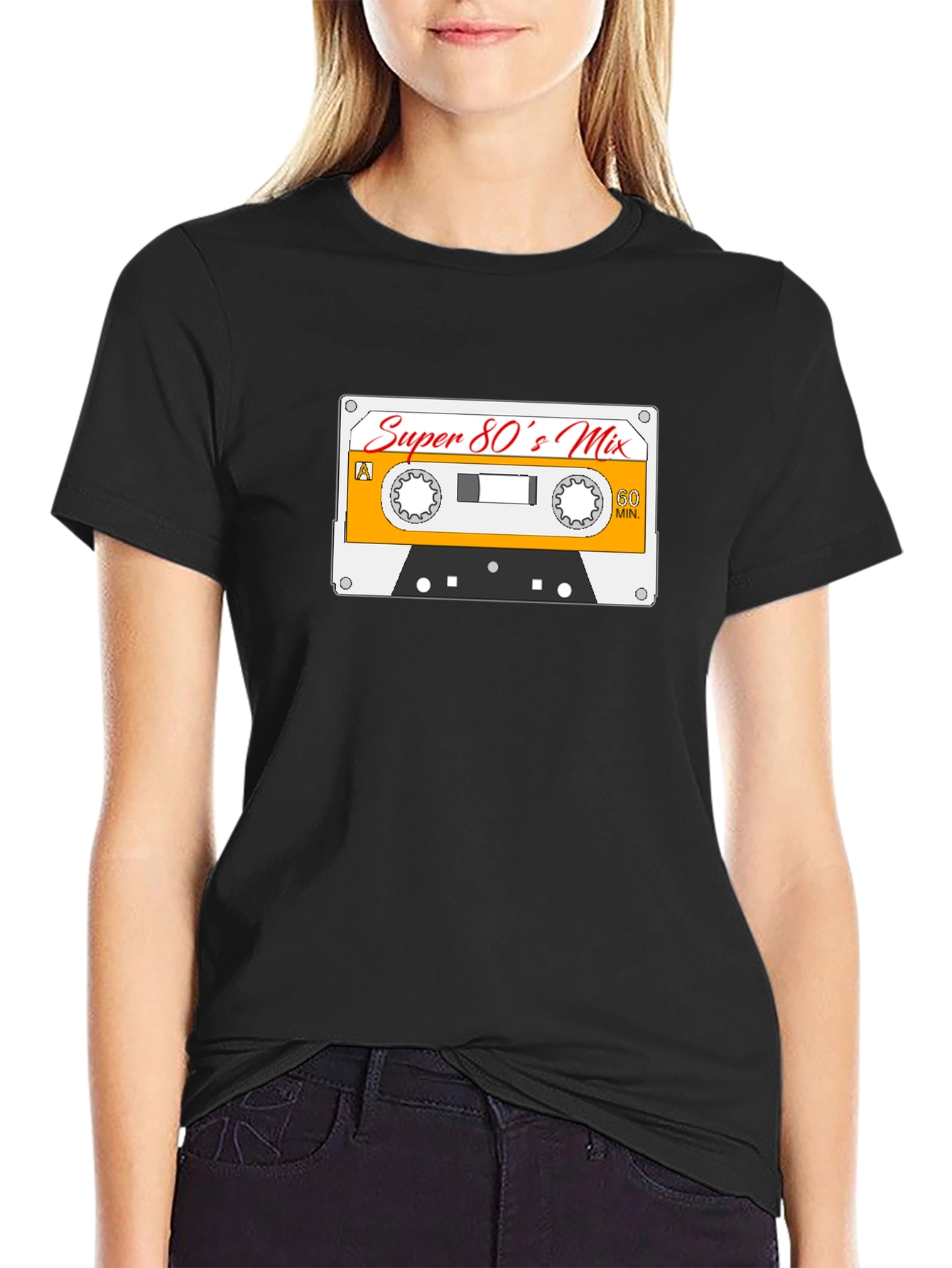 Super 80s Mix Black T-Shirt - Retro Cassette Design
