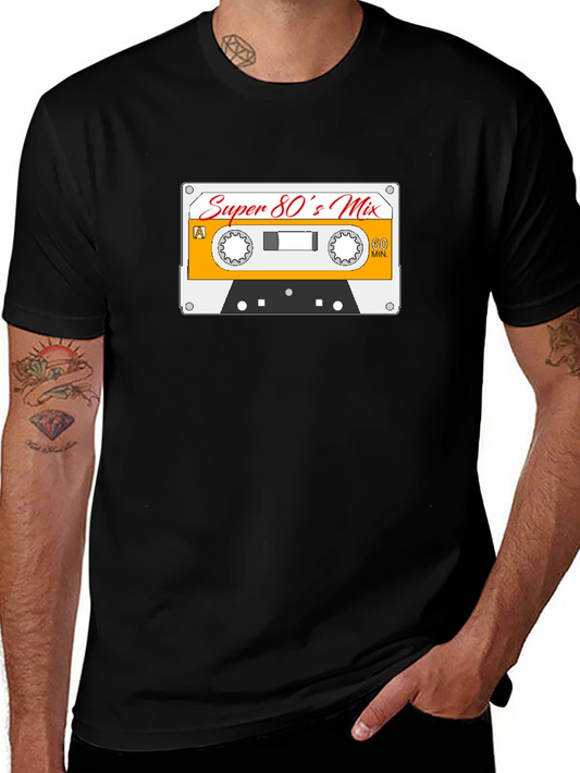 Super 80s Mix Black T-Shirt - Retro Cassette Design