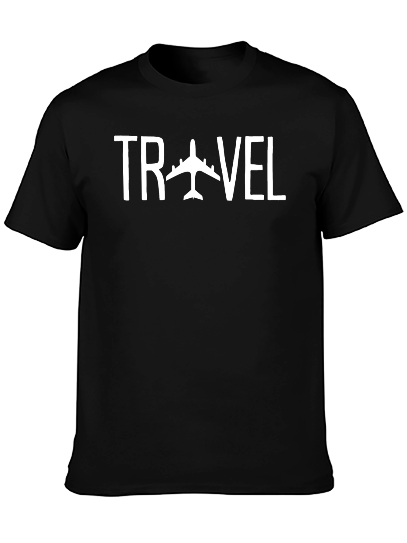 Travel Airplane Graphic Tee - Black Cotton T-Shirt