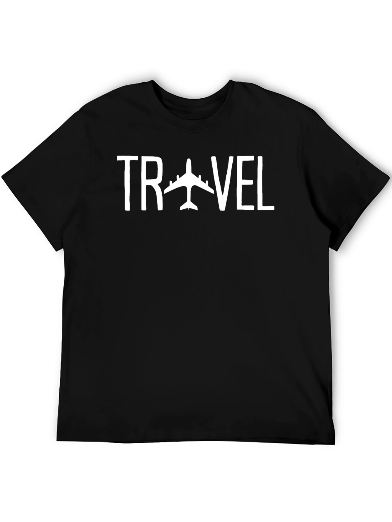 Travel Airplane Graphic Tee - Black Cotton T-Shirt
