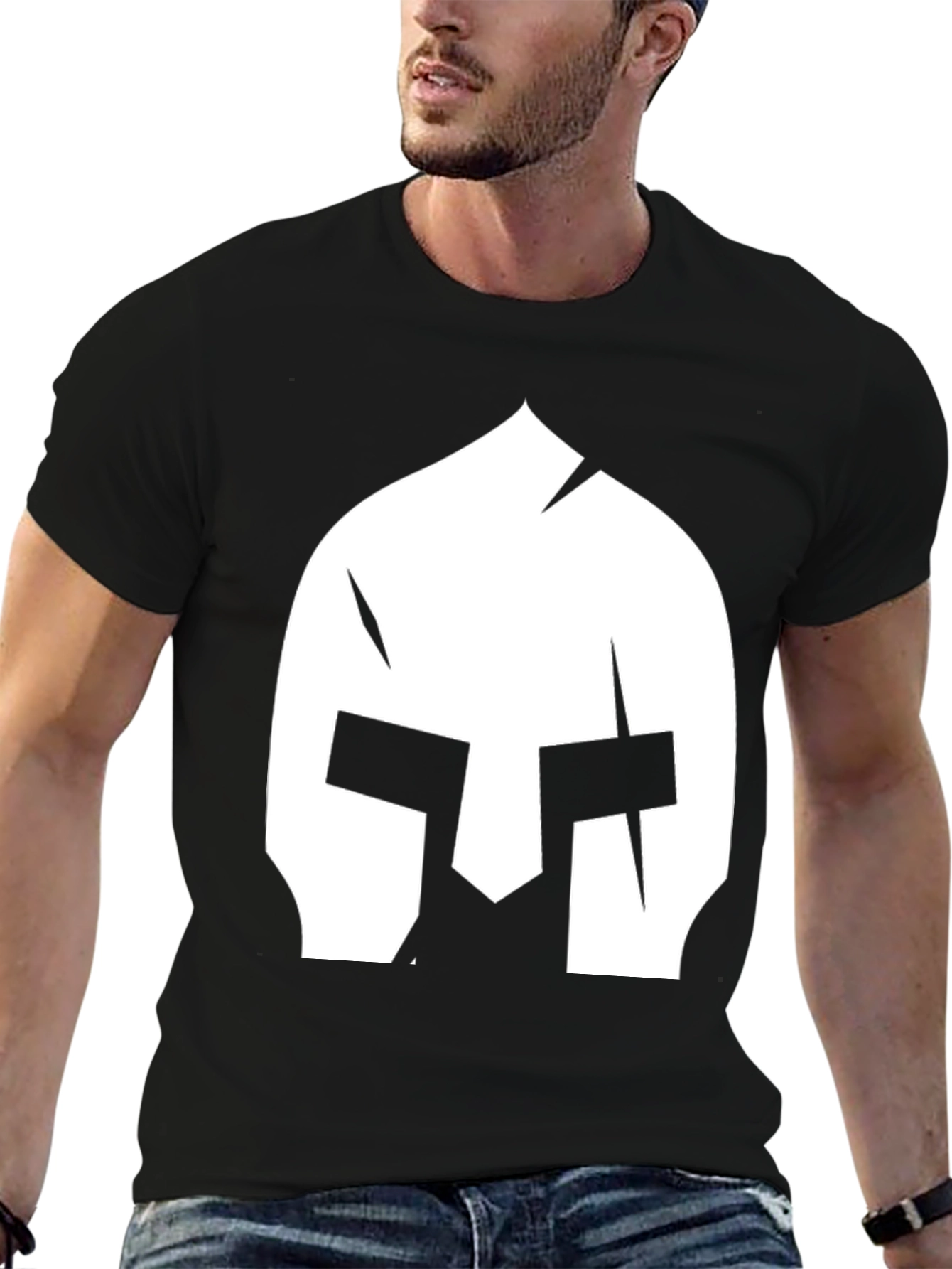 Spartan Helmet Graphic Tee - Black Cotton T-Shirt
