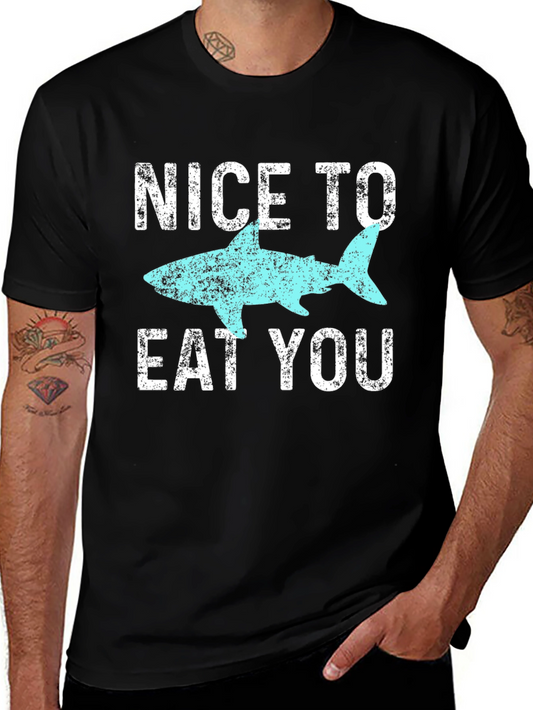 Nice to Eat You Shark Graphic Tee - Black Cotton T-Shirt