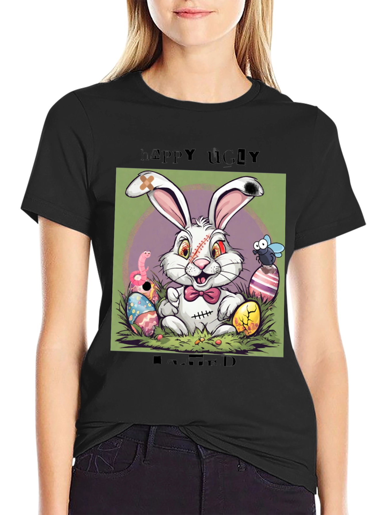 Happy Ugly Easter T-Shirt Funny Zombie Bunny Tee
