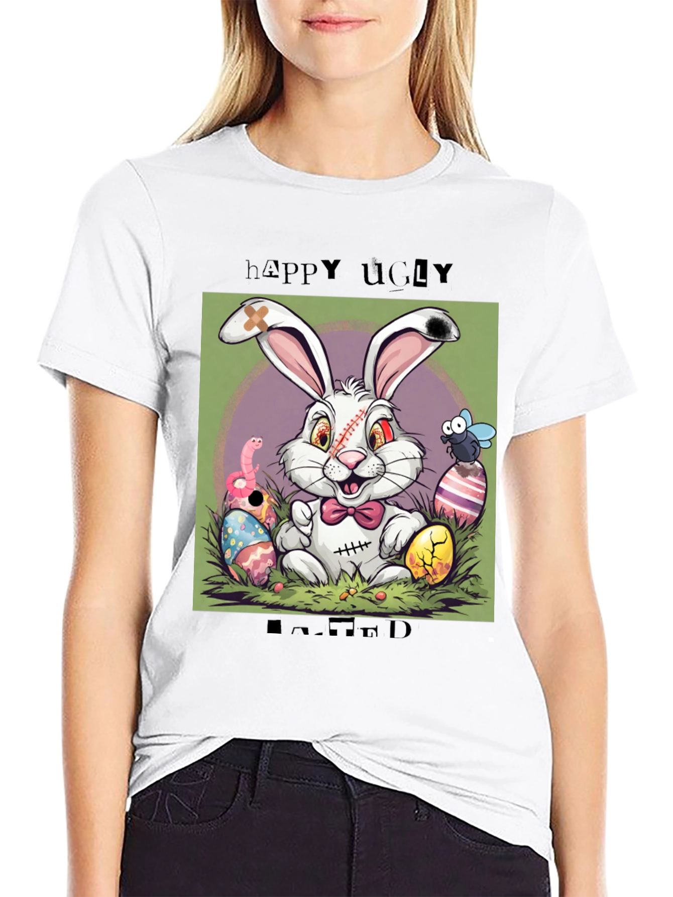 Happy Ugly Easter T-Shirt Funny Zombie Bunny Tee