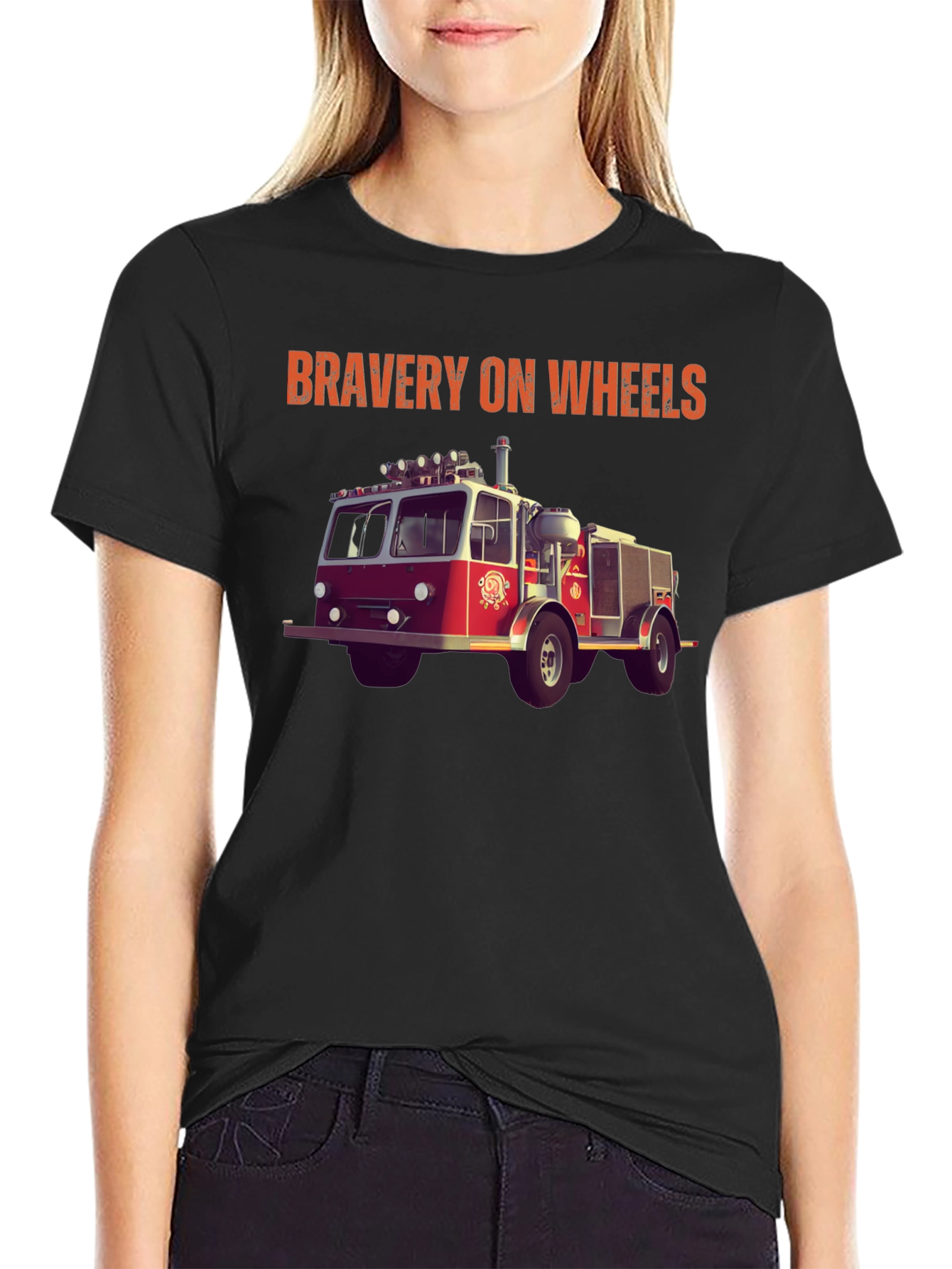 Bravery on Wheels Fire Truck Graphic Tee