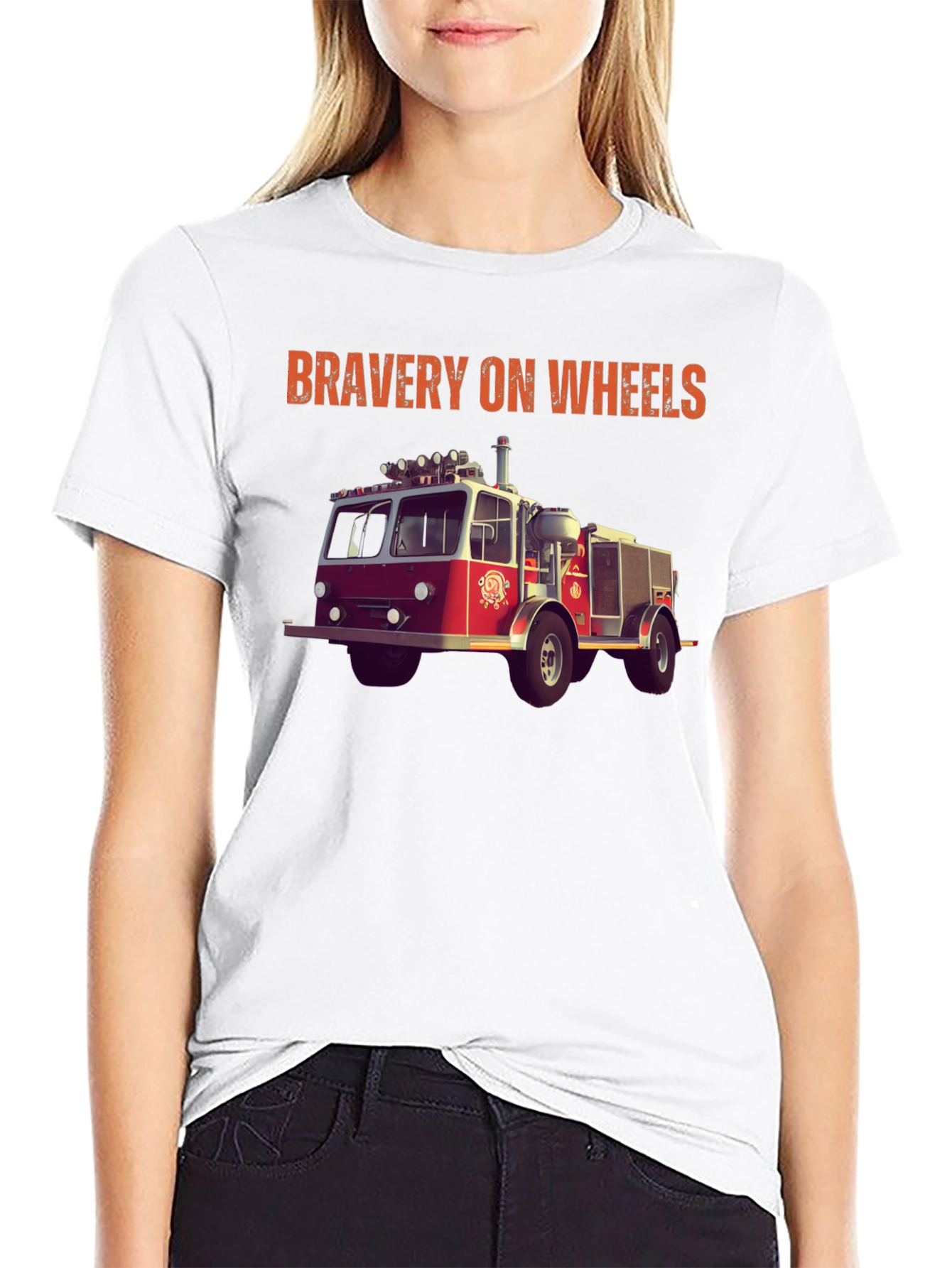 Bravery on Wheels Fire Truck Graphic Tee