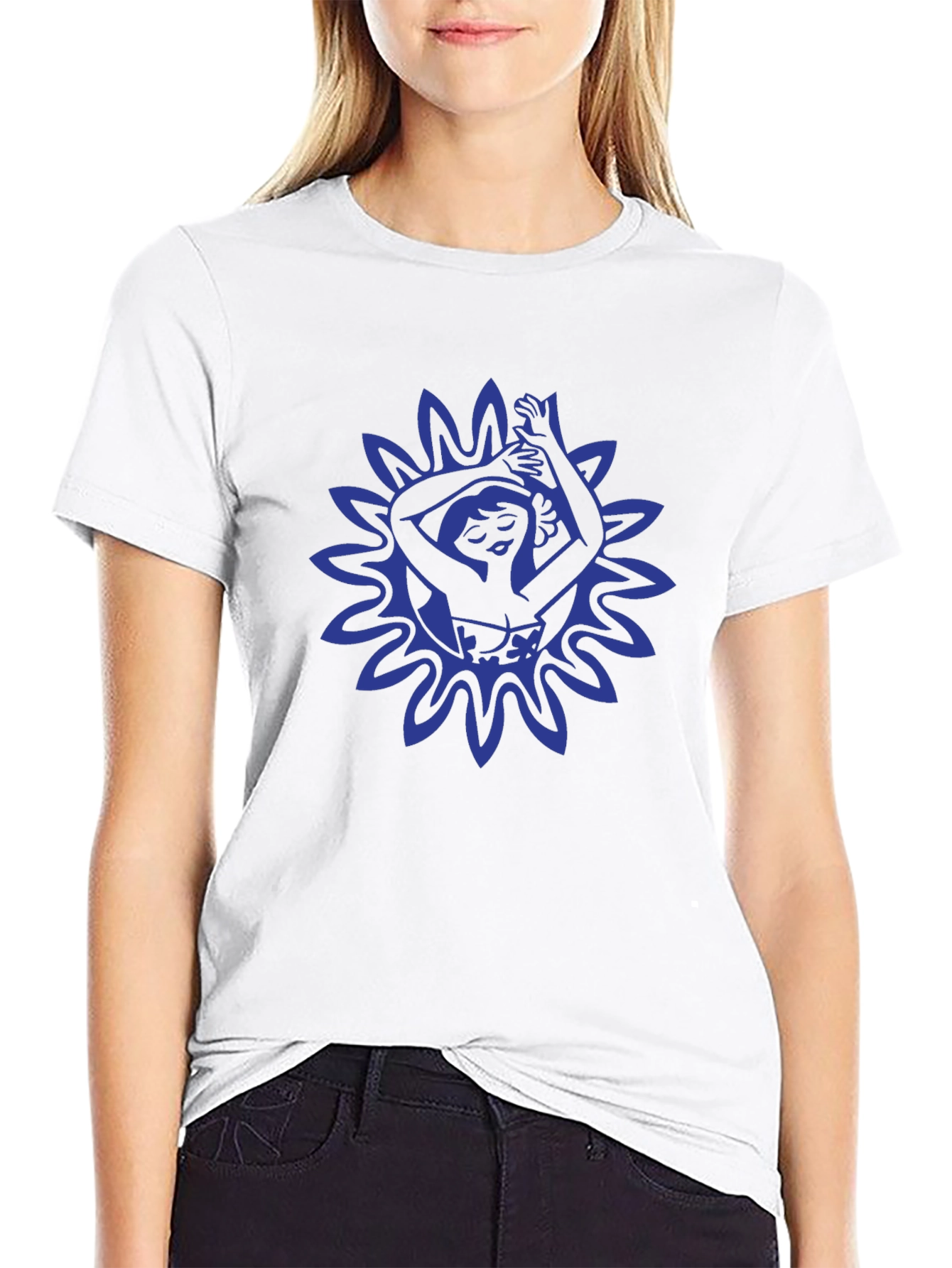 Black T-Shirt with Blue Floral Dancer Graphic