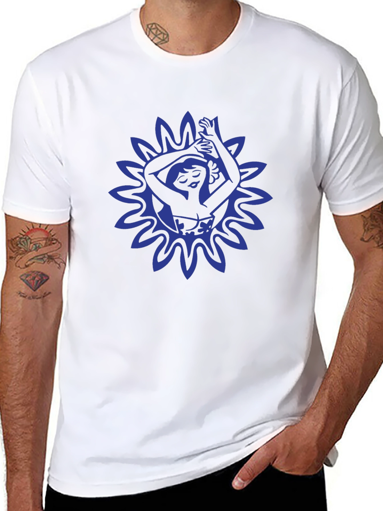 Black T-Shirt with Blue Floral Dancer Graphic