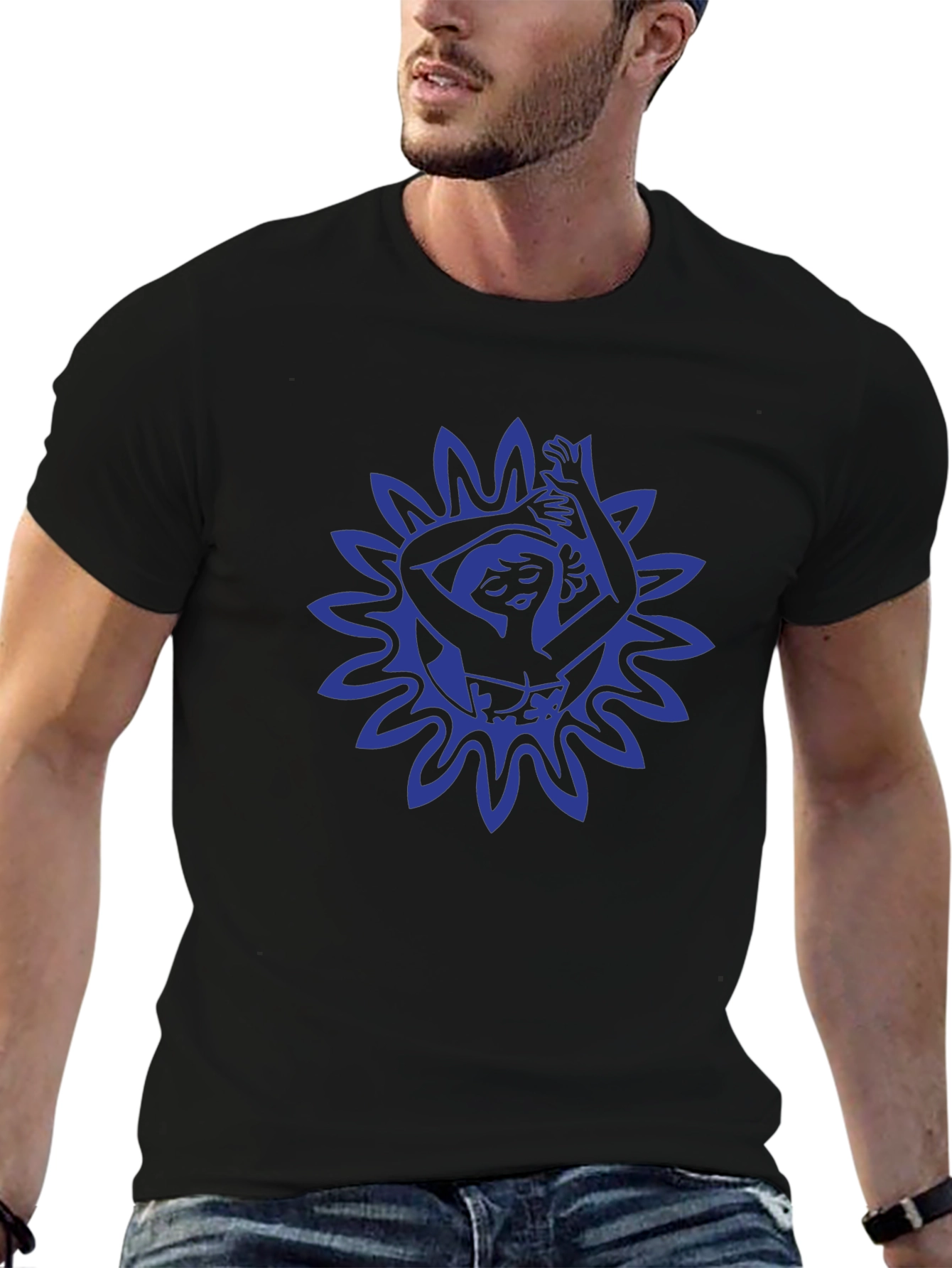Black T-Shirt with Blue Floral Dancer Graphic