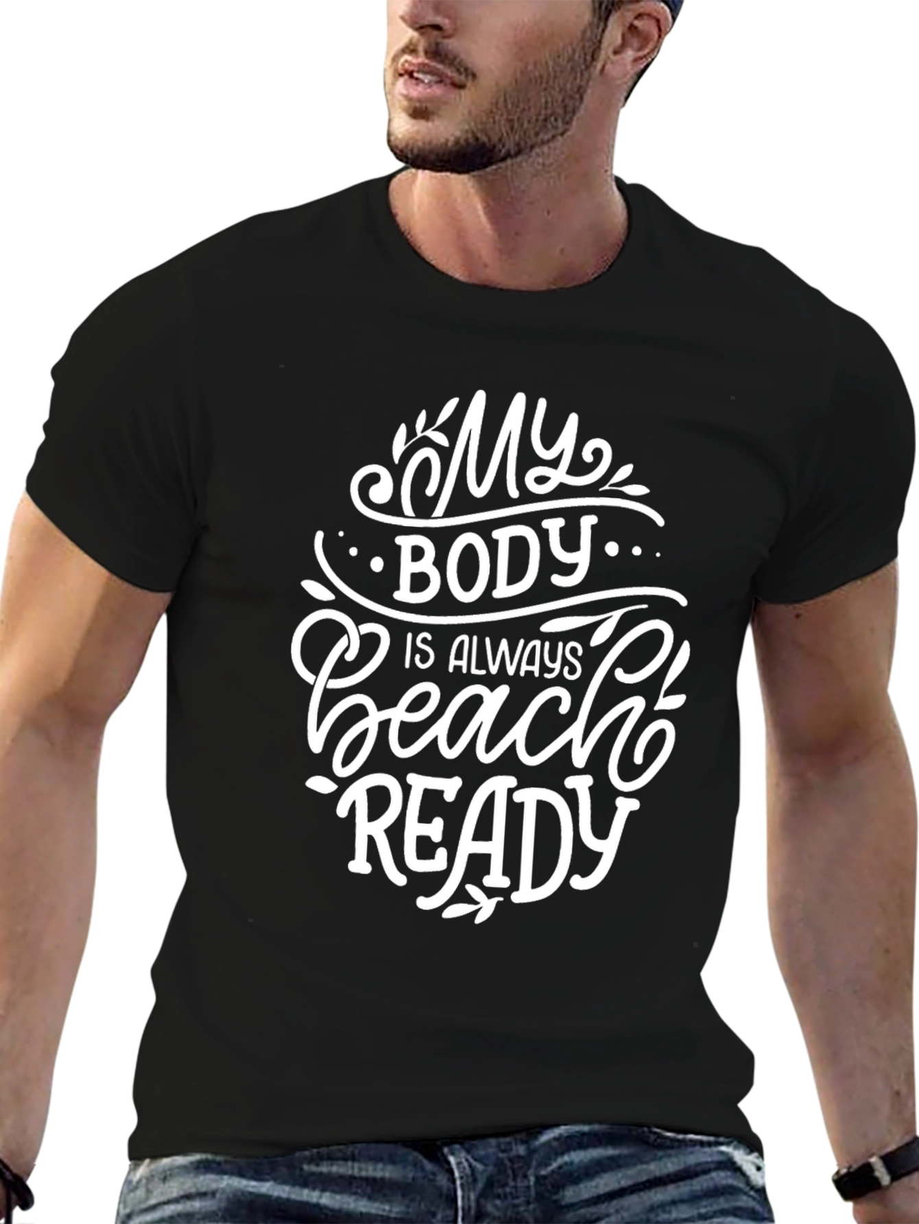 Beach Ready Graphic Tee - Trendy Unisex Black T-Shirt