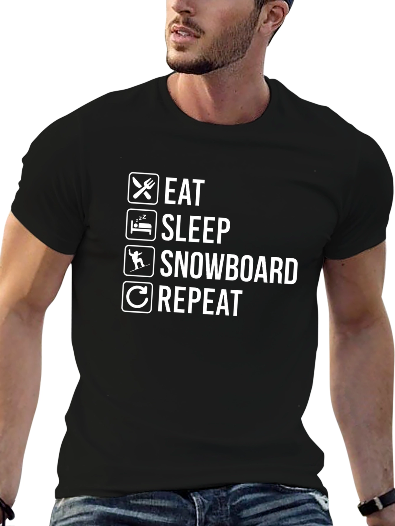 Eat Sleep Snowboard Repeat Black T-Shirt
