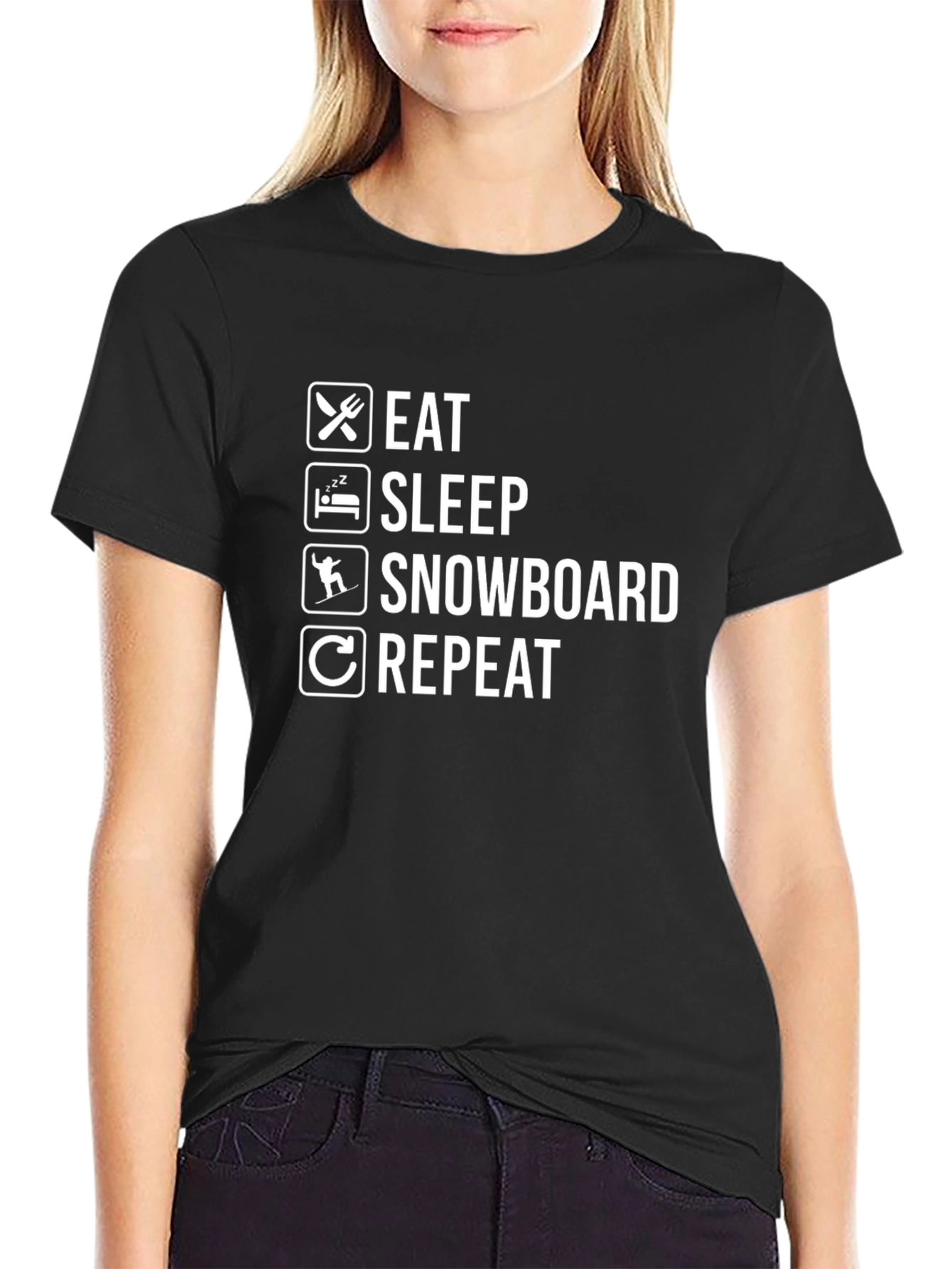 Eat Sleep Snowboard Repeat Black T-Shirt