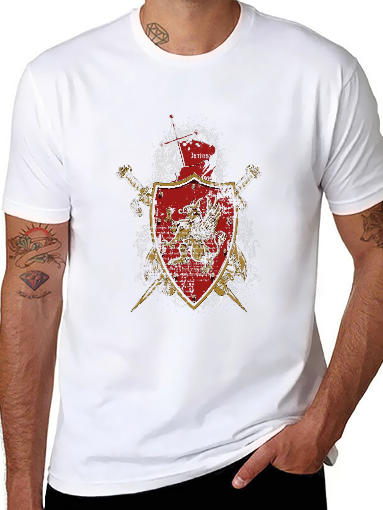 Medieval Shield & Swords Graphic Tee - Black
