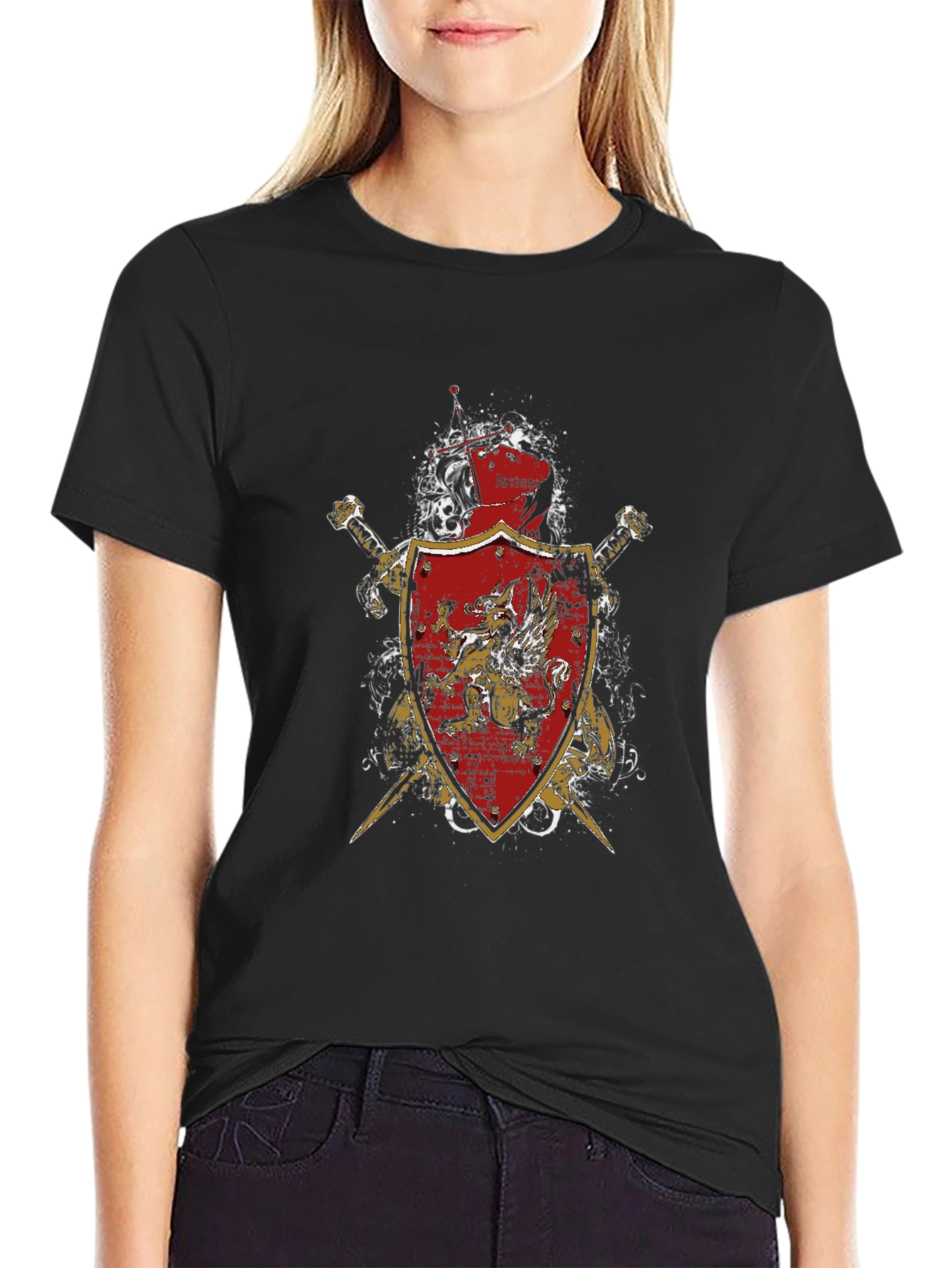 Medieval Shield & Swords Graphic Tee - Black