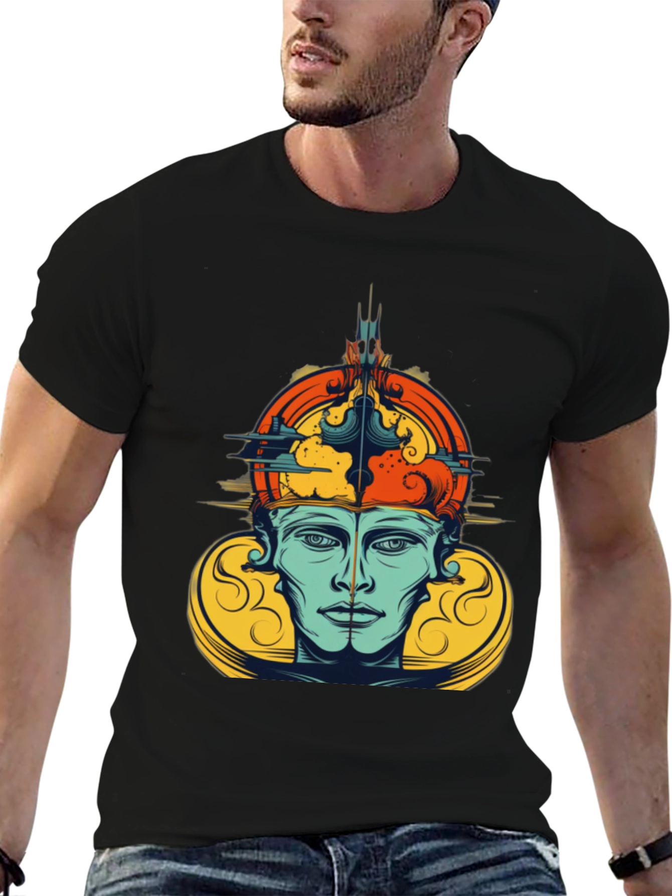 Abstract Face Graphic Tee - Stylish Casual Wear