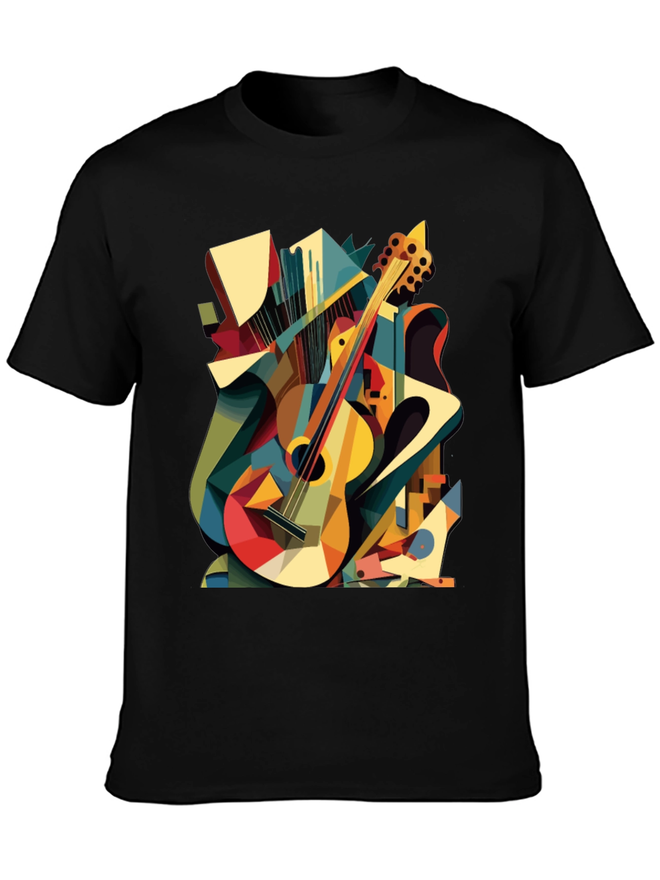 Abstract Guitar Graphic Tee - Black Cotton T-Shirt