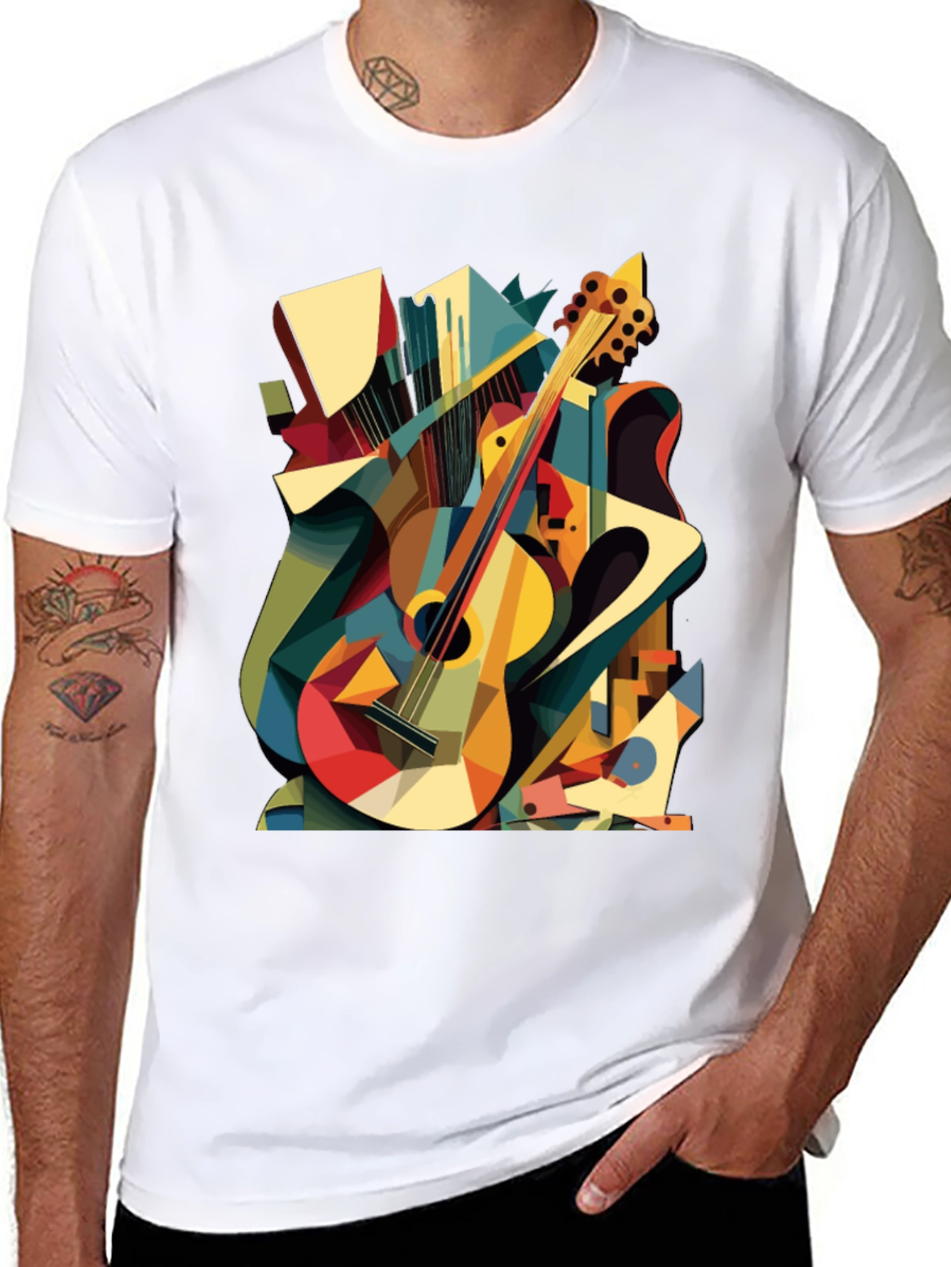 Abstract Guitar Graphic Tee - Black Cotton T-Shirt