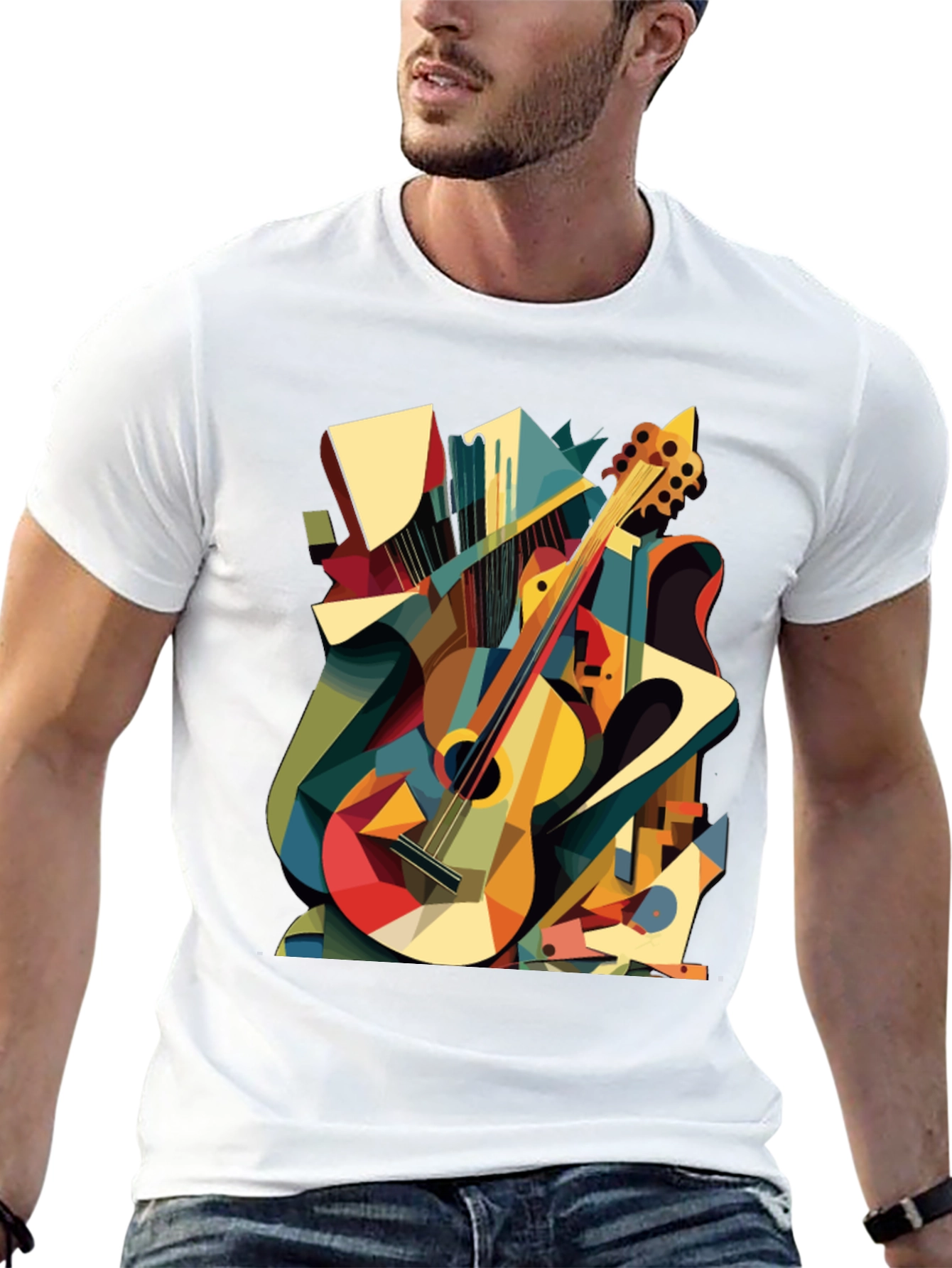 Abstract Guitar Graphic Tee - Black Cotton T-Shirt