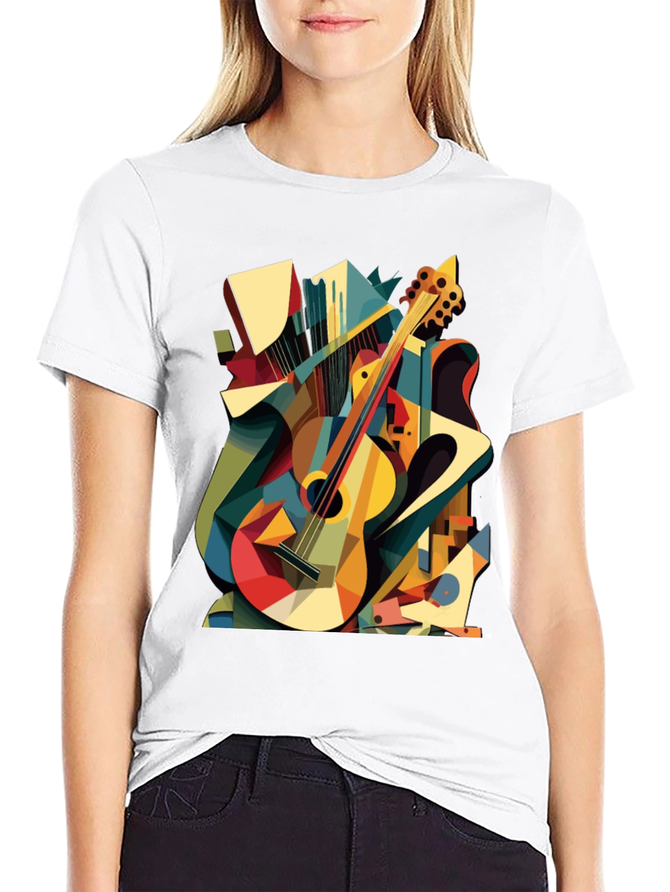Abstract Guitar Graphic Tee - Black Cotton T-Shirt