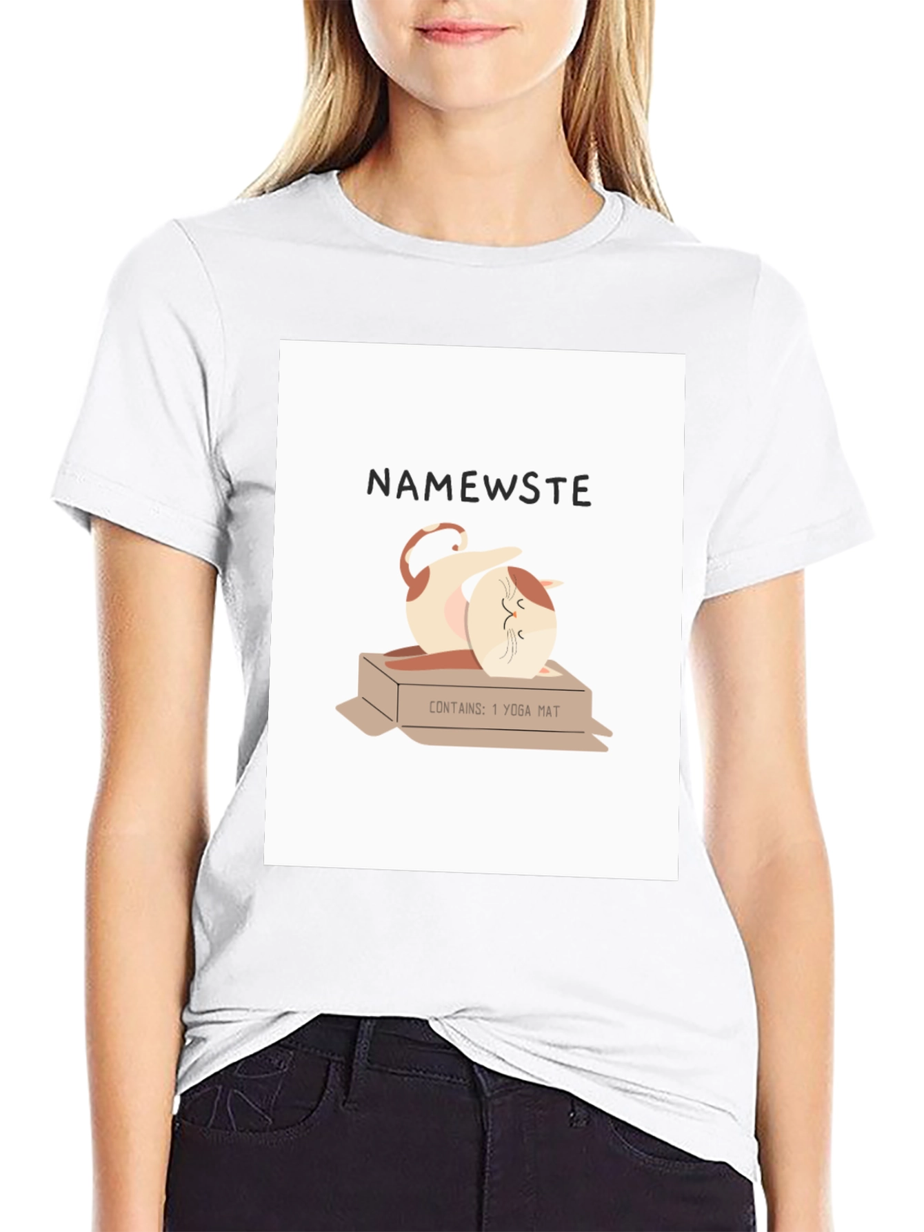 Namewste Yoga Cat T-Shirt - Relaxed Fit Cotton Tee