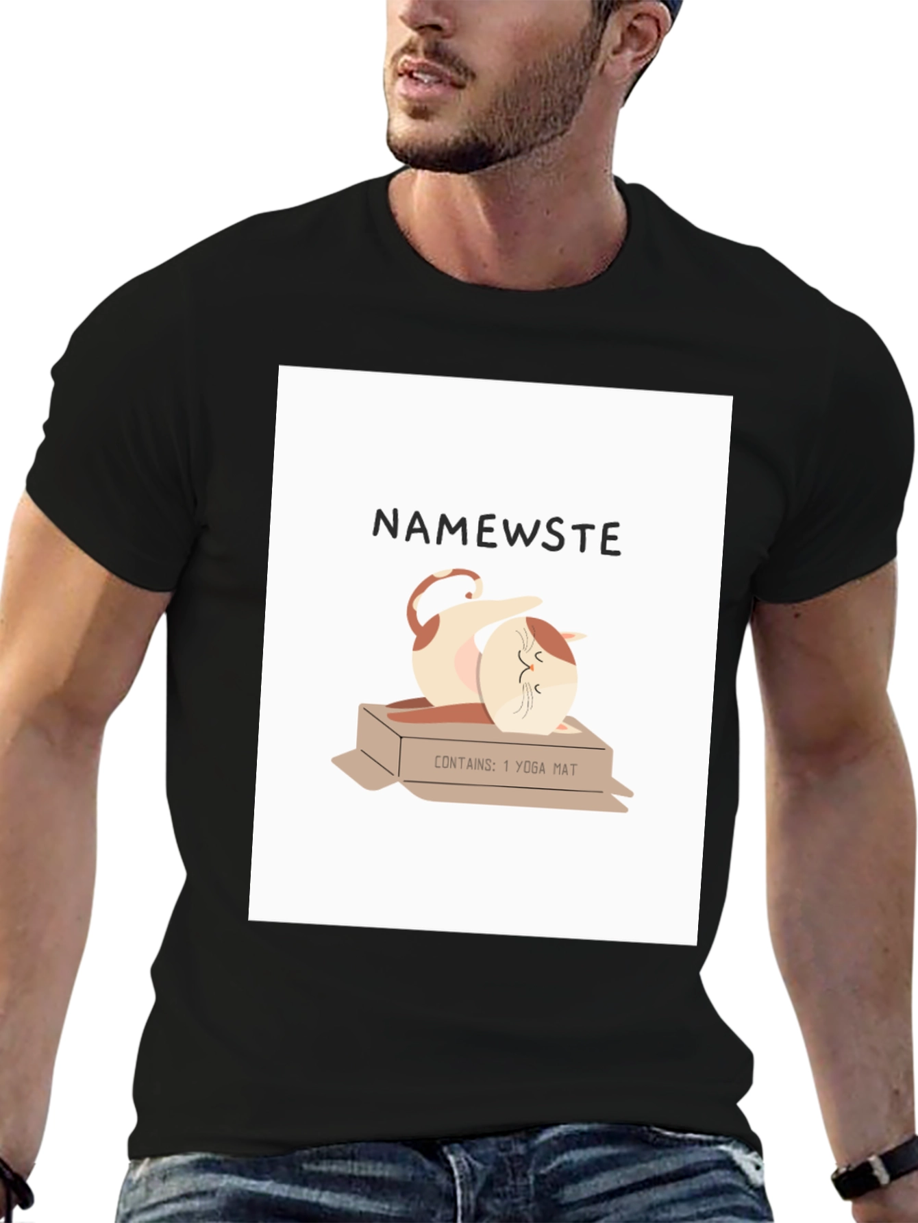 Namewste Yoga Cat T-Shirt - Relaxed Fit Cotton Tee