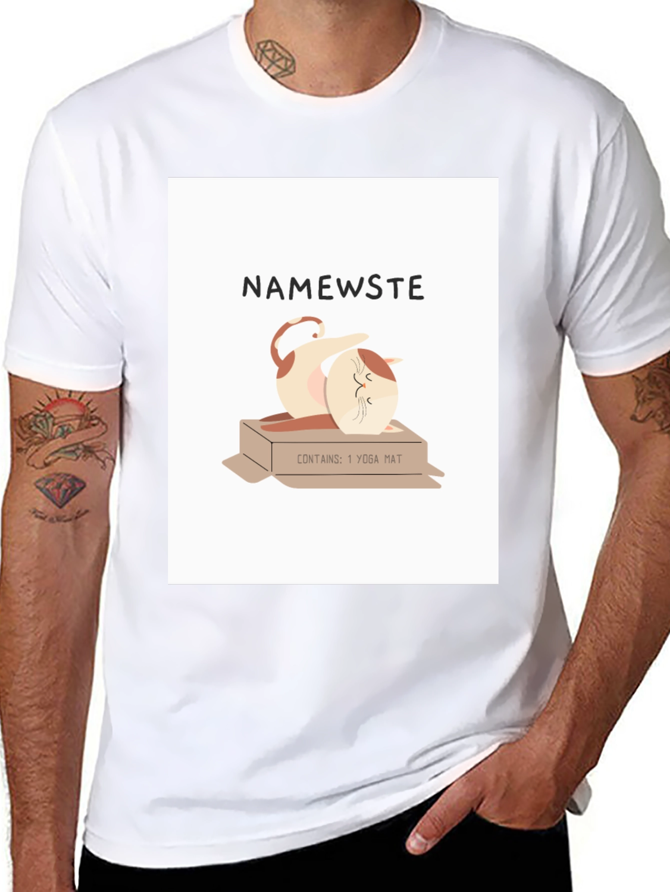 Namewste Yoga Cat T-Shirt - Relaxed Fit Cotton Tee