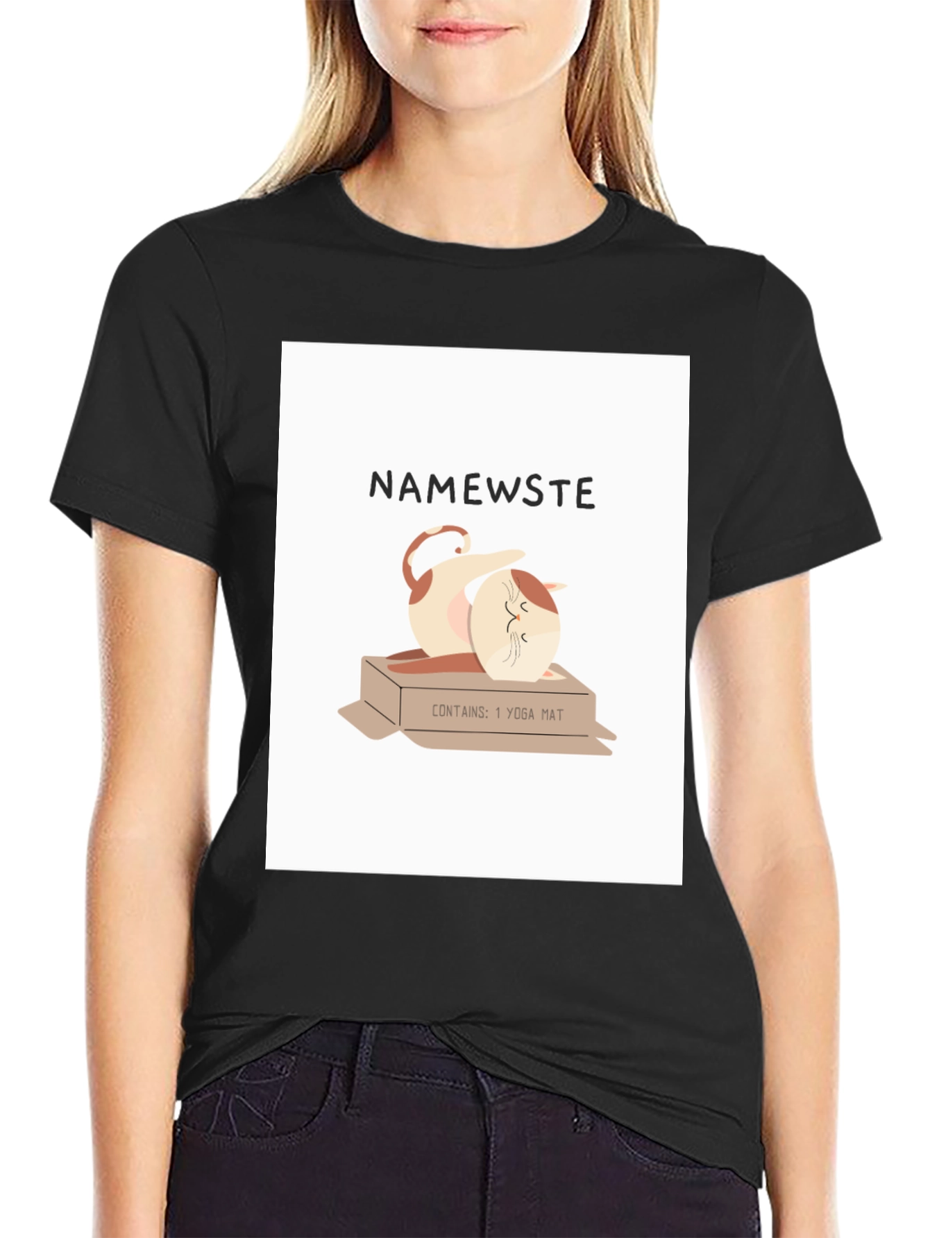 Namewste Yoga Cat T-Shirt - Relaxed Fit Cotton Tee