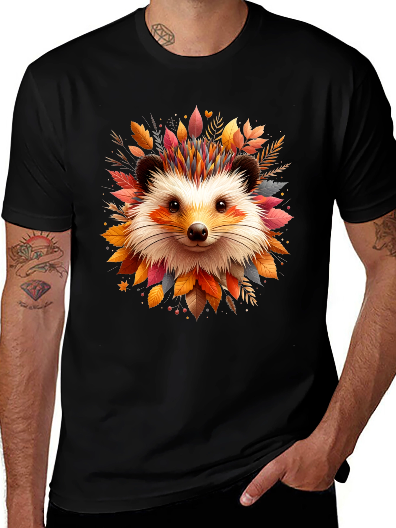 Hedgehog Autumn Leaves T-Shirt