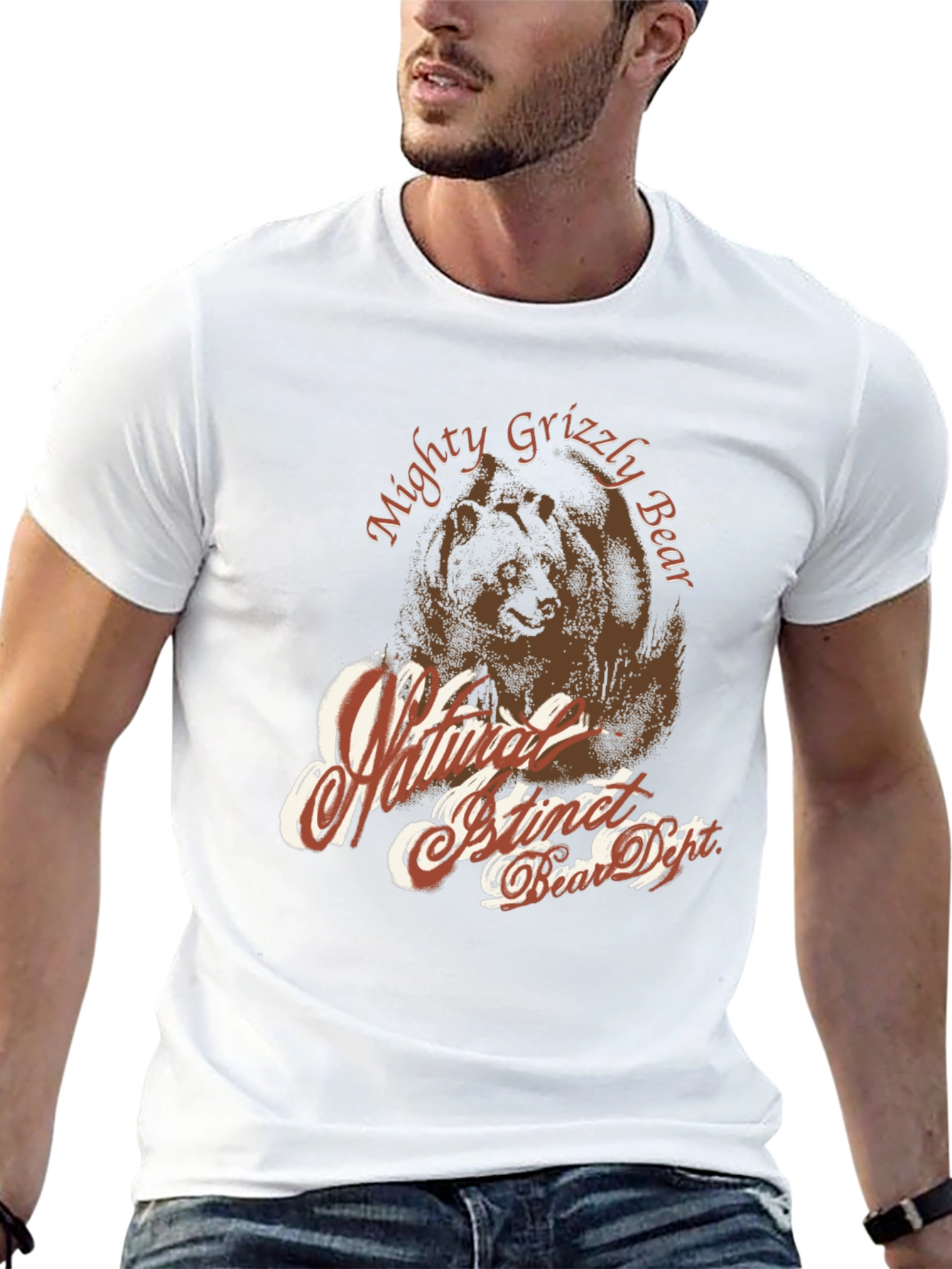 Mighty Grizzly Bear Graphic Print T-Shirt