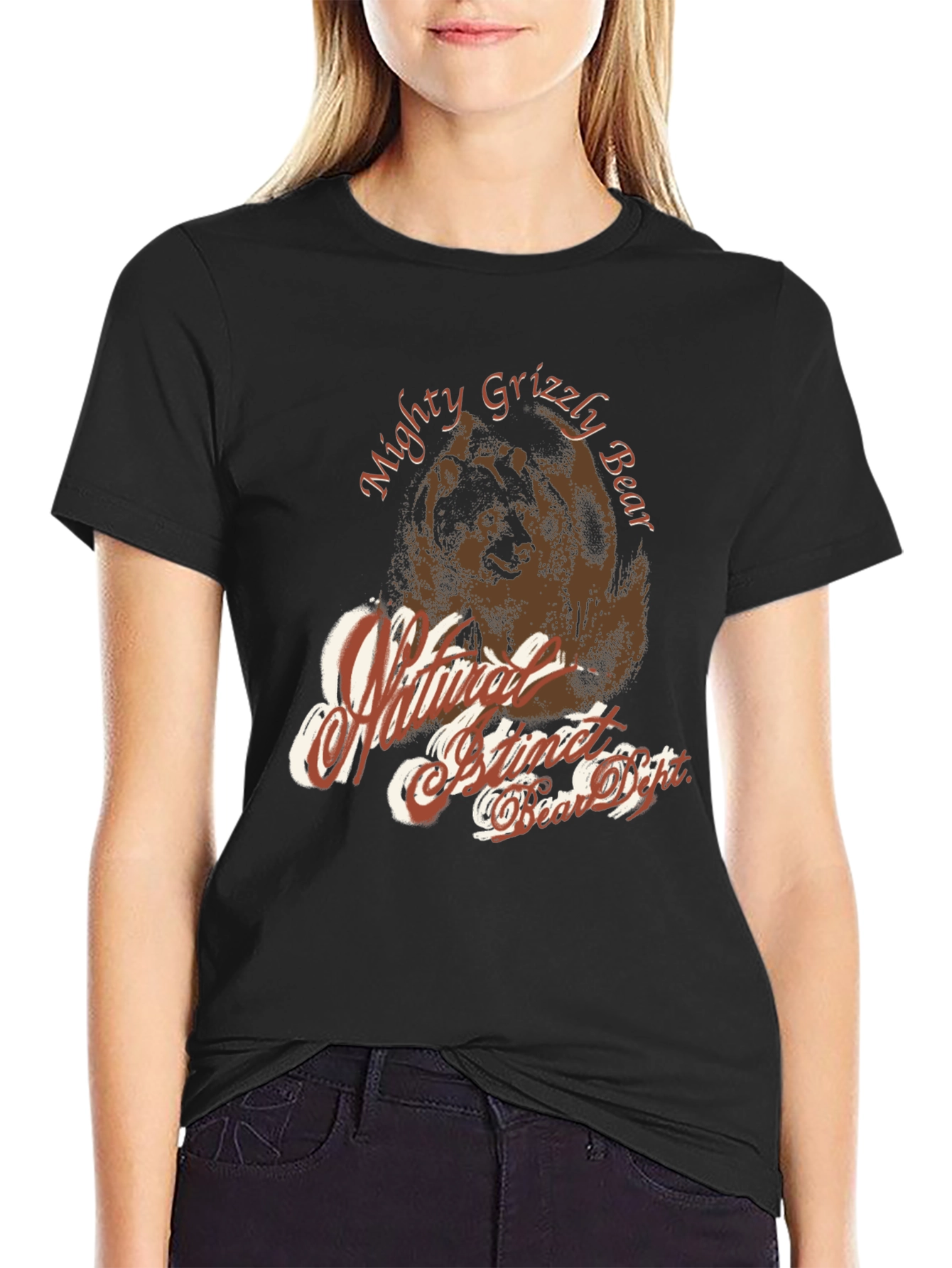 Mighty Grizzly Bear Graphic Print T-Shirt