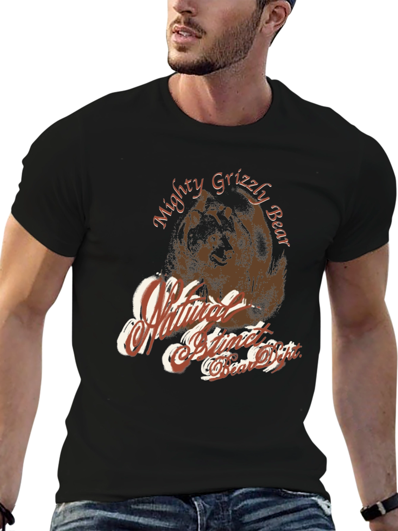 Mighty Grizzly Bear Graphic Print T-Shirt