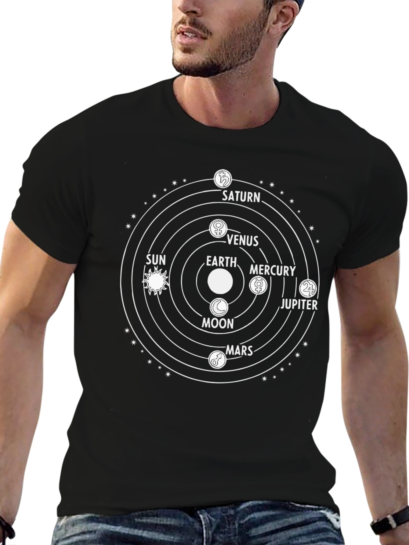 Planetary System Graphic Tee - Black Cotton Blend
